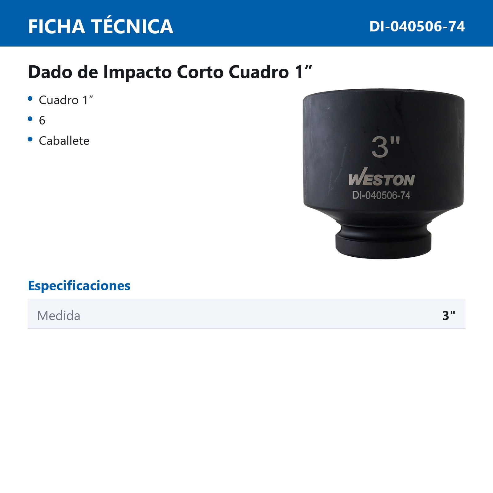 DADO DE IMPACTO CORTO CUADRO 1" 6 PUNTAS 3" - Imagen 3