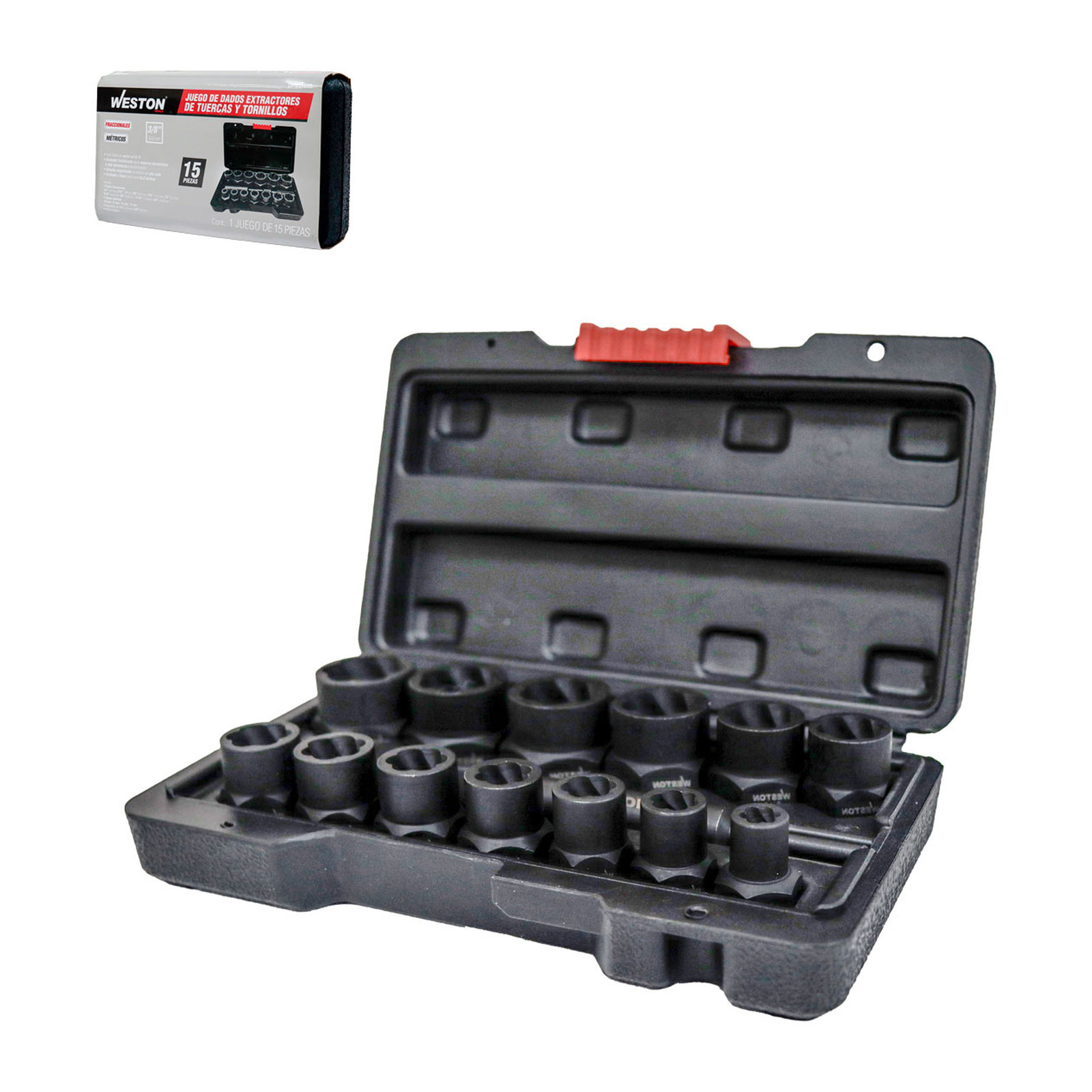 Juego de 15 Dados de Impacto Cuadro 3/8" Extractores de Tornillos y Tuercas WESTON