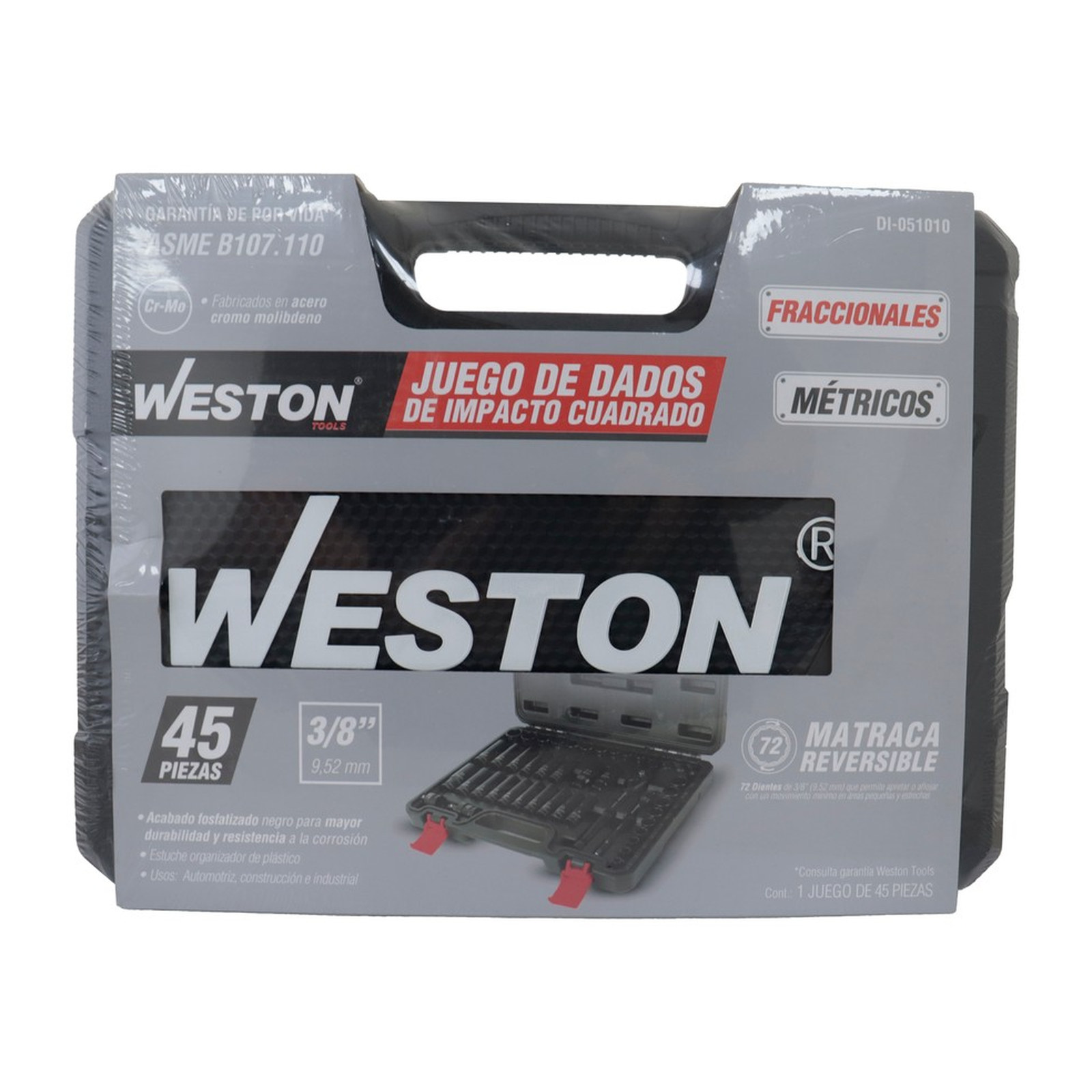 JGO. DE 45 DADOS DE IMPACTO CUADRO 3/8" FRACC. Y METRIC. C/ LLAVE DE MATRACA - Imagen 3