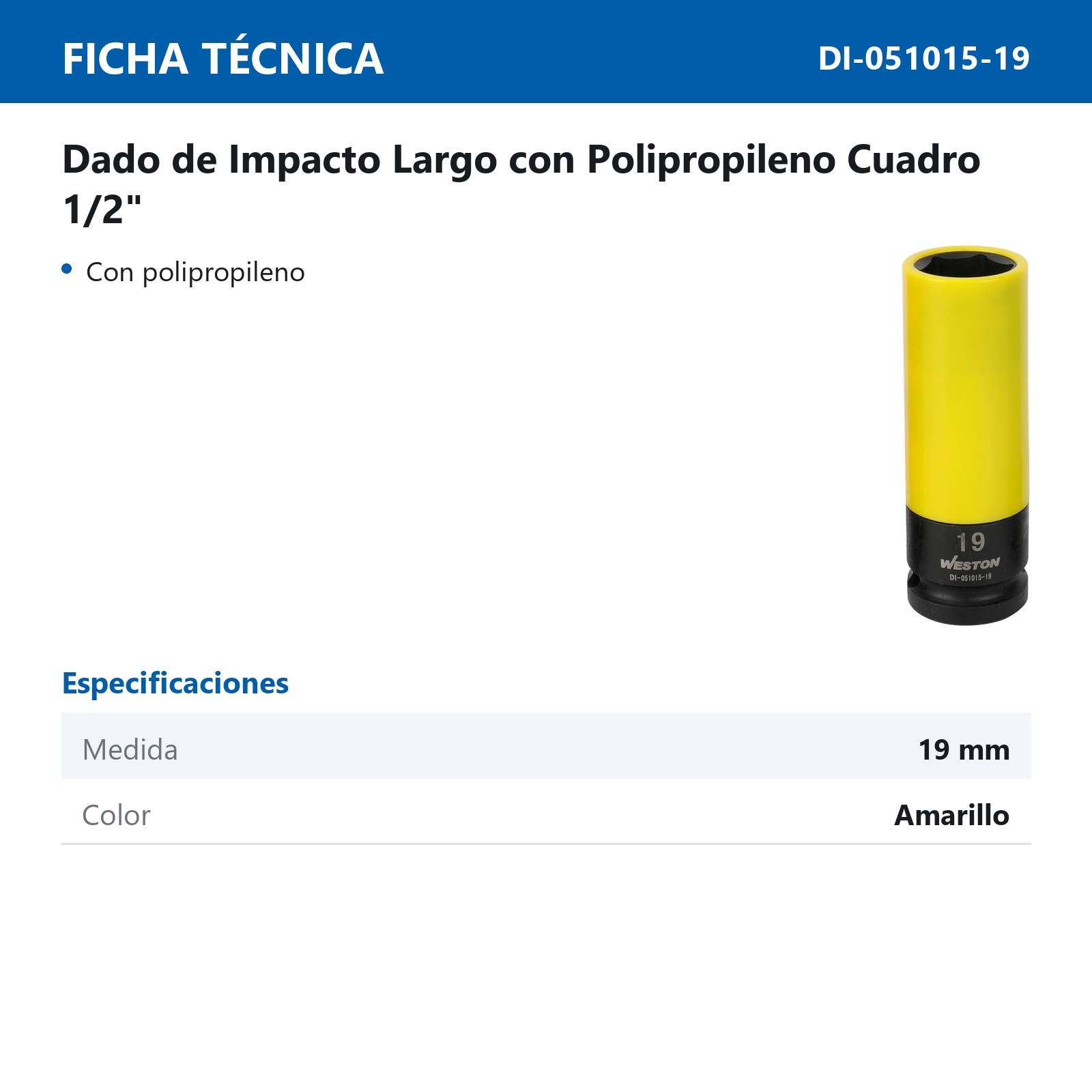 DADO DE IMPACTO LARGO CON PP CUADRO 1/2" 6 PUNTAS 19MM - Imagen 2