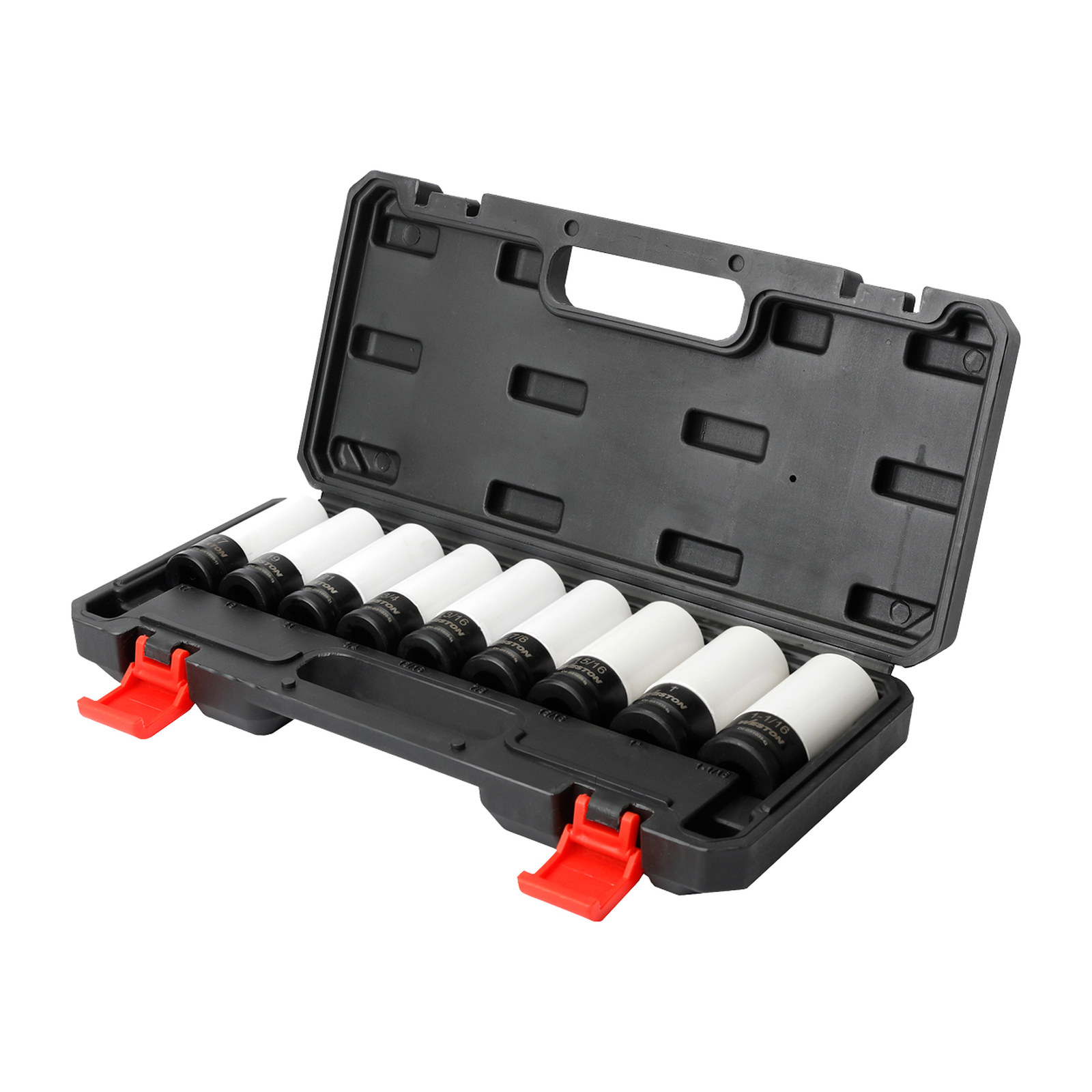 JGO. DE 9 DADOS DE IMPACTO LARGOS CUADRO 1/2" FRACC. Y METRIC.
