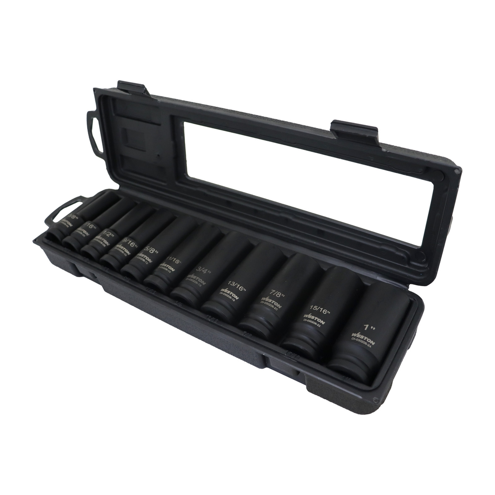 JGO. DE 11 DADOS DE IMPACTO LARGOS CUADRO 1/2" FRACC.
