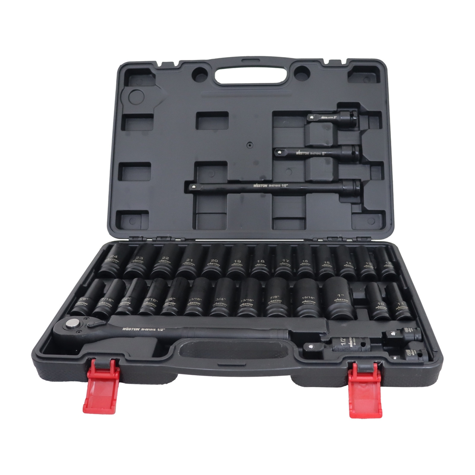 JGO. DE 33 DADOS DE IMPACTO LARGOS CUADRO 1/2" FRACC. Y METRIC. C/ LLAVE DE MATRACA - Imagen 2