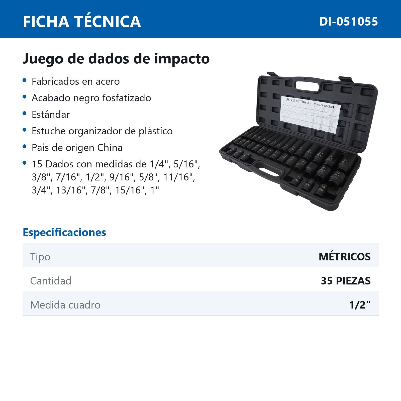 JGO. DE 35 DADOS DE IMPACTO CUADRO 1/2" METRIC. - Imagen 4