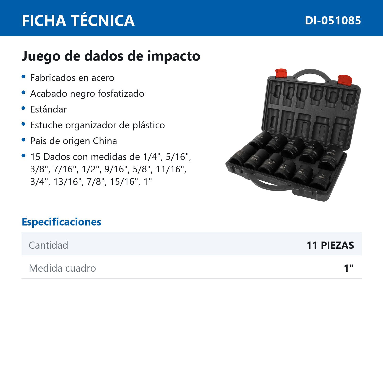 JGO. DE 11 DADOS DE IMPACTO CUADRO 1" FRACC. Y METRIC USO PESADO - Imagen 4