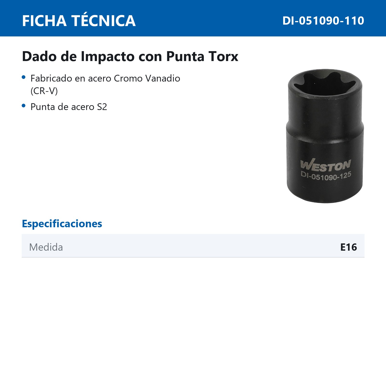 DADOS DE IMPACTO CUADRO 3/8" CON PUNTA TORX E16 - Imagen 2