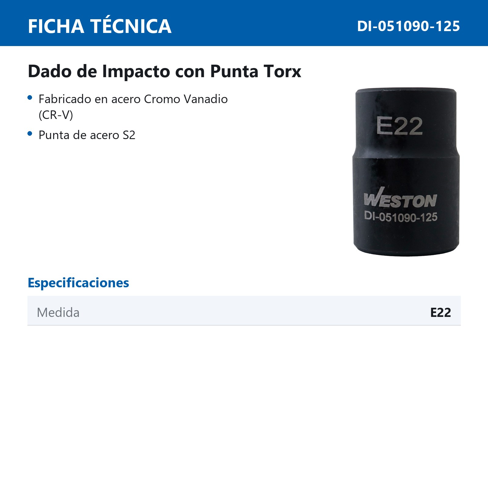 DADOS DE IMPACTO CUADRO 1/2" CON PUNTA TORX E22 - Imagen 4
