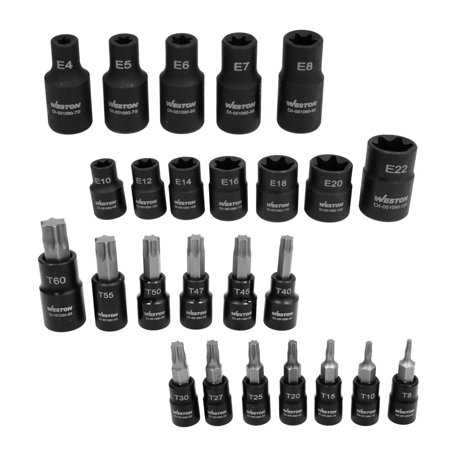JGO. DE 25 DADOS DE IMPACTO CUADRO 1/4" 3/8" Y 1/2" PUNTA TORX - Imagen 3