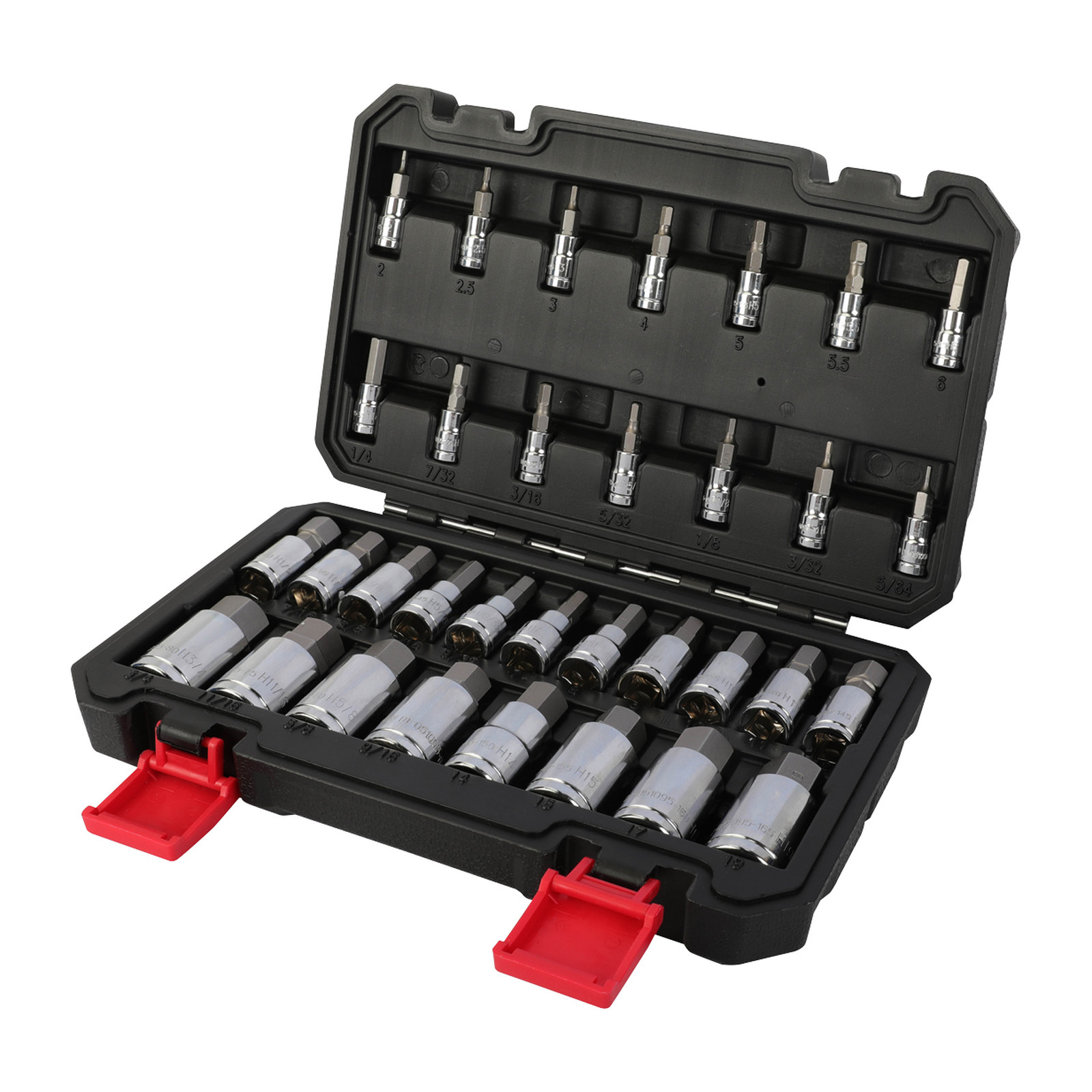 JGO. DE 33 DADOS DE IMPACTO CUADRO 1/4" 3/8" Y 1/2" PUNTA HEXAGONALE FRACC. Y METRIC.