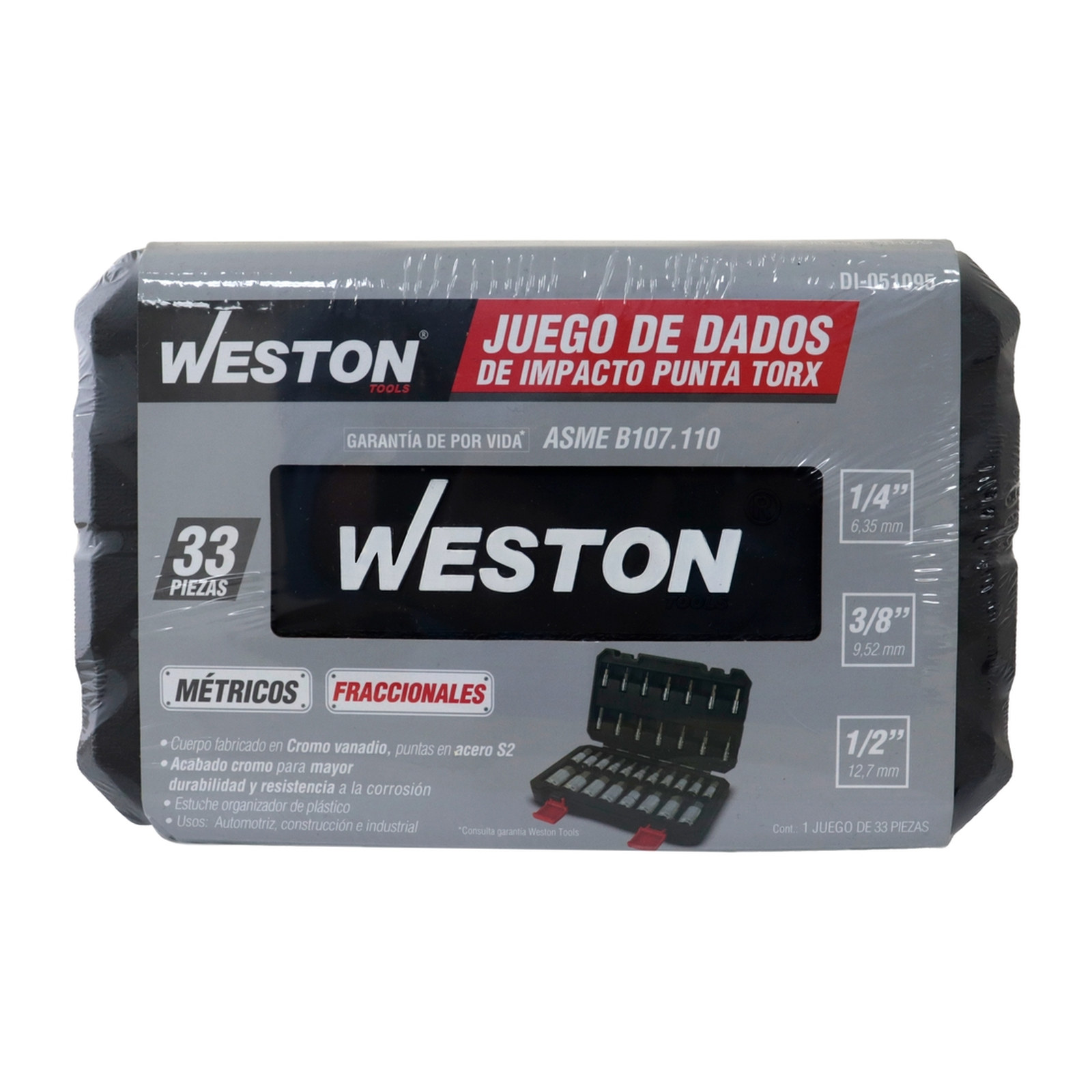 JGO. DE 33 DADOS DE IMPACTO CUADRO 1/4" 3/8" Y 1/2" PUNTA HEXAGONALE FRACC. Y METRIC. - Imagen 3