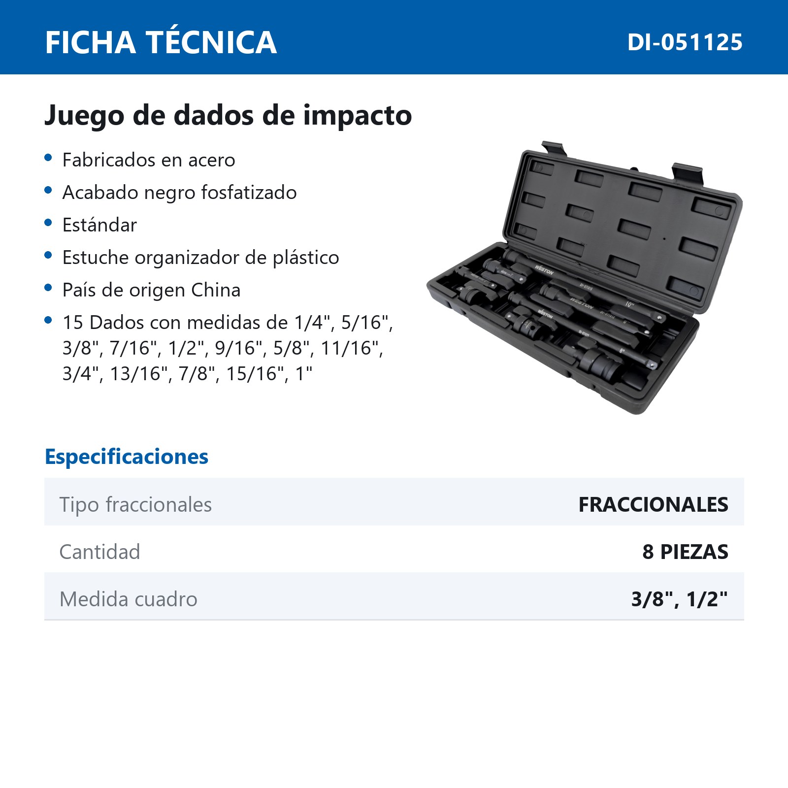 JGO. DE 8 ACCESORIOS PARA DADOS DE IMPACTO CUADRO 3/8" Y 1/2" - Imagen 4