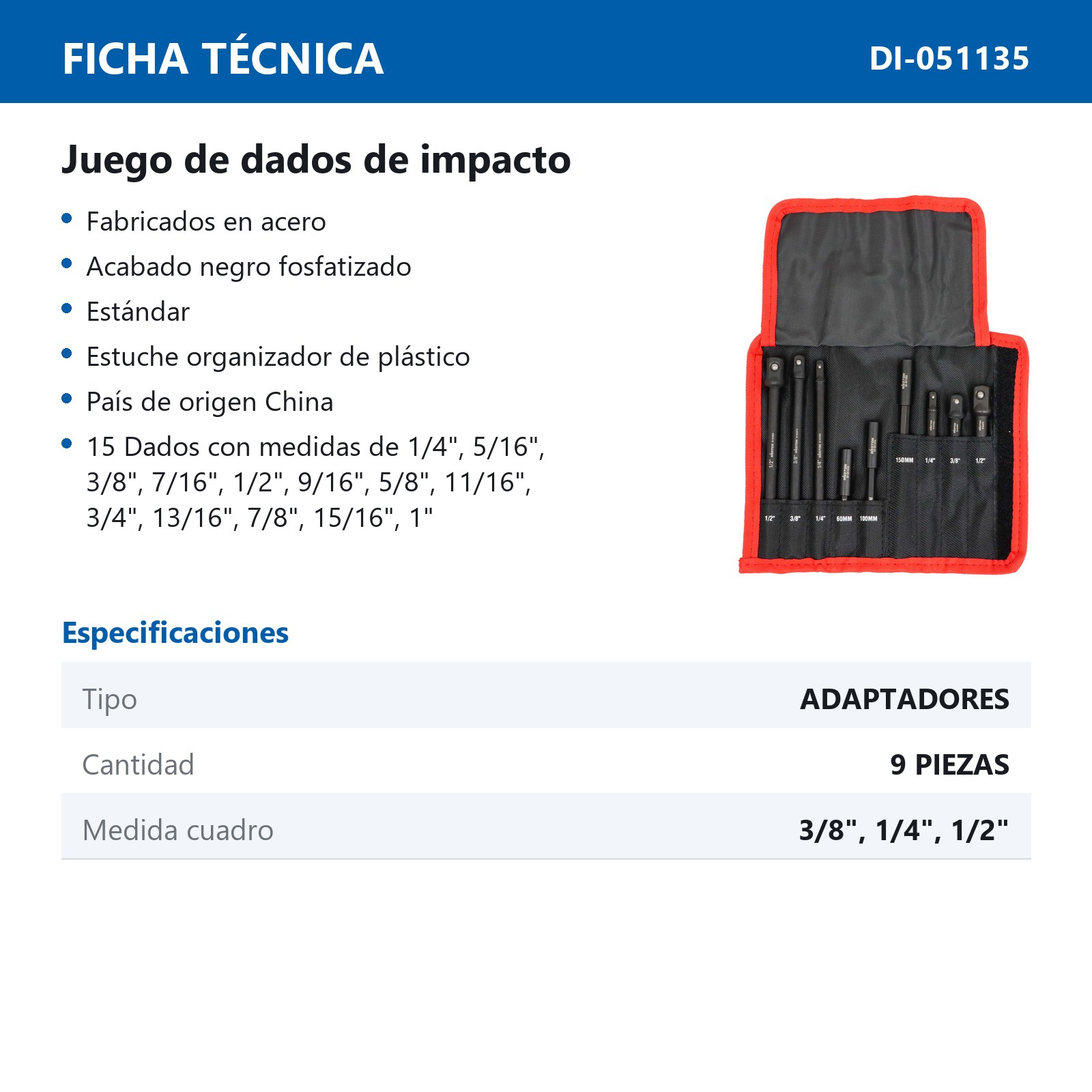 JGO. DE 9 ADAPTADORES PARA DADOS DE IMPACTO CUADRO 1/4" 3/8" Y 1/2" - Imagen 4