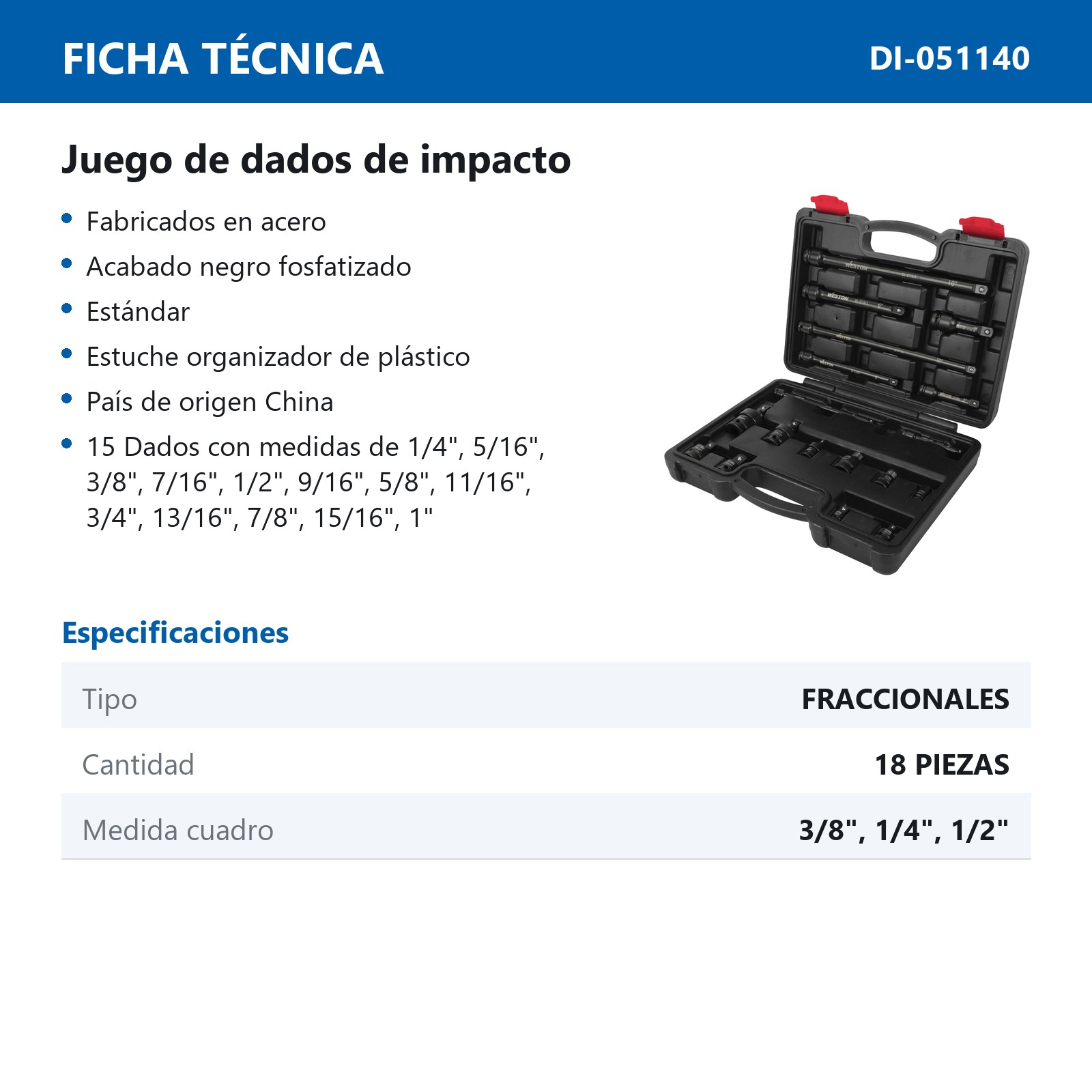 JGO. DE 18 ACCESORIOS PARA DADOS DE IMPACTO CUADRO 1/4" 3/8" Y 1/2" - Imagen 3