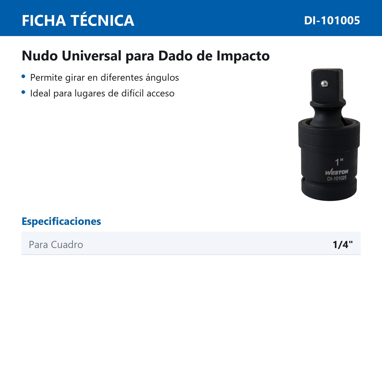 NUDO UNIVERSAL P/DADO DE IMPACTO CUADRO 1/4" - Imagen 4