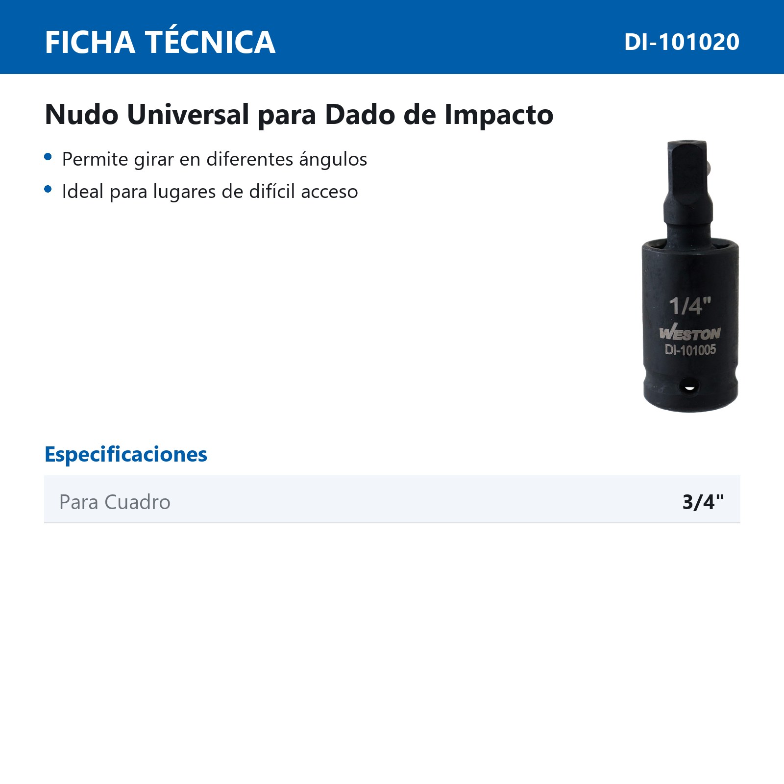 NUDO UNIVERSAL P/DADO DE IMPACTO CUADRO 3/4" - Imagen 2