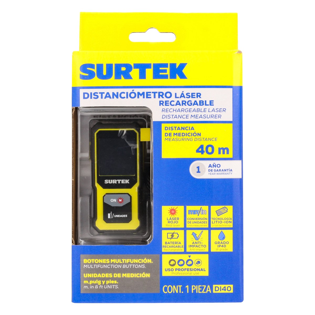 Distanciómetro láser recargable mini, 40 m Surtek - Imagen 4