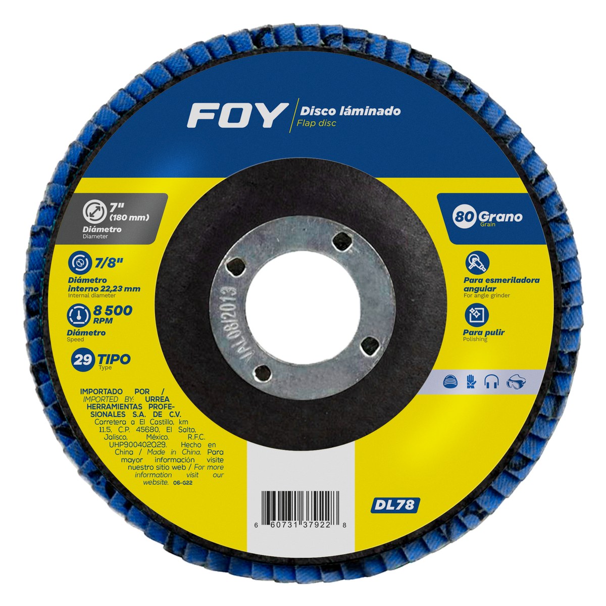 Disco laminado tipo 29 grano 80, 7" Foy