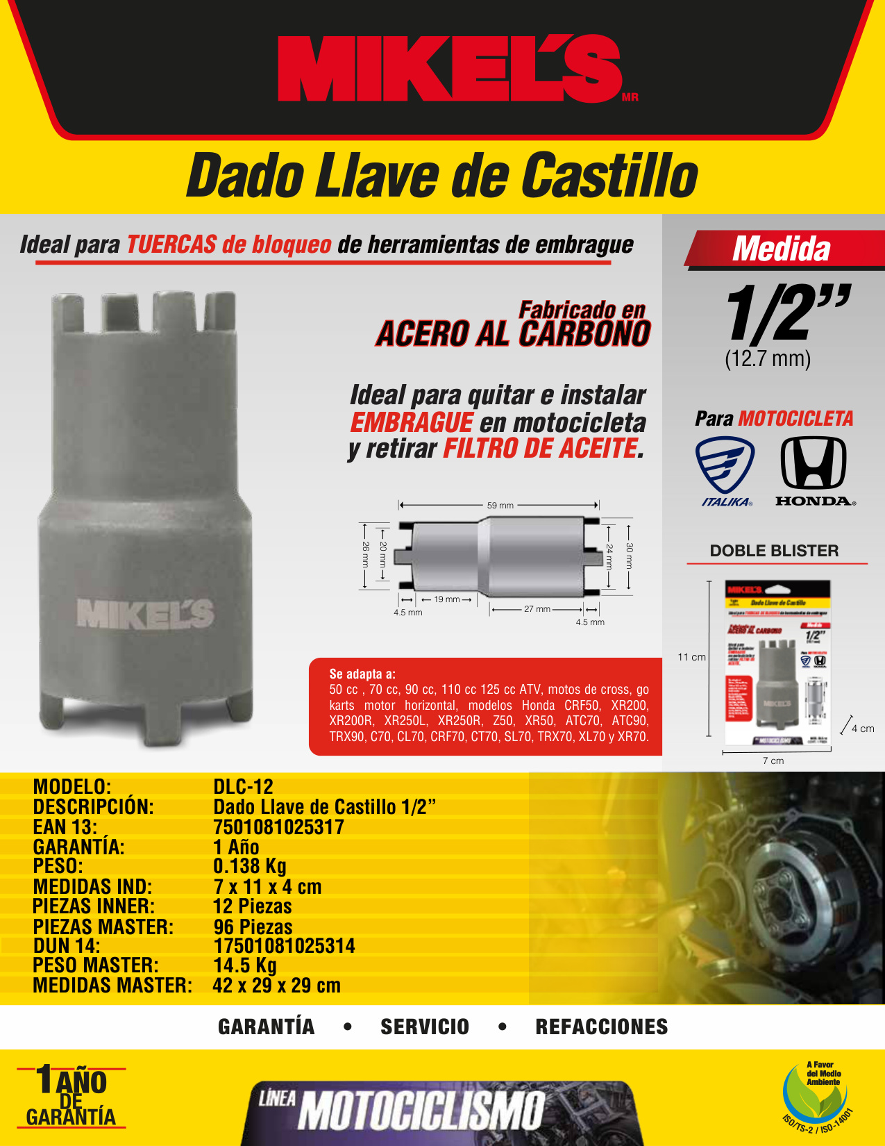 MIKELS DLC-12 Dado llave de castillo 1/2" - Imagen 2