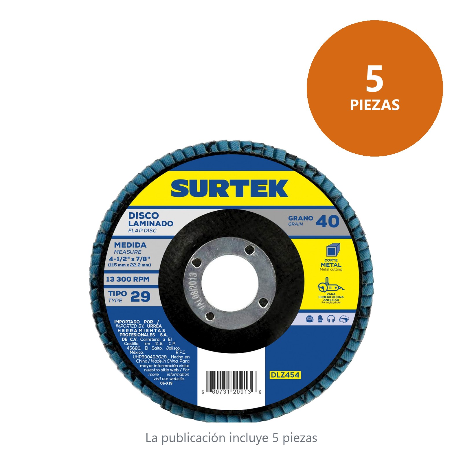 Disco laminado tipo 29 grano 40, 4-1/2" Surtek - Imagen 2