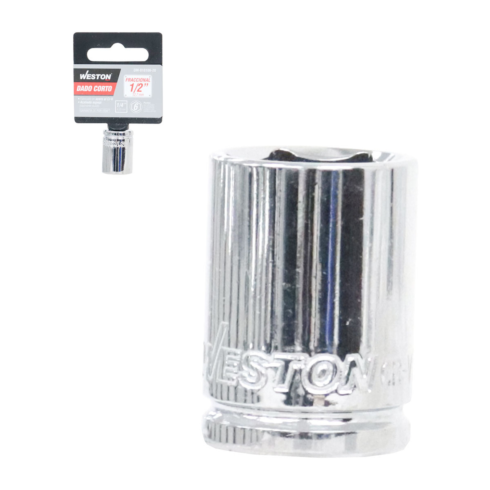 Dado Corto Cuadro 1/4" 6 Puntas 1/2" Weston