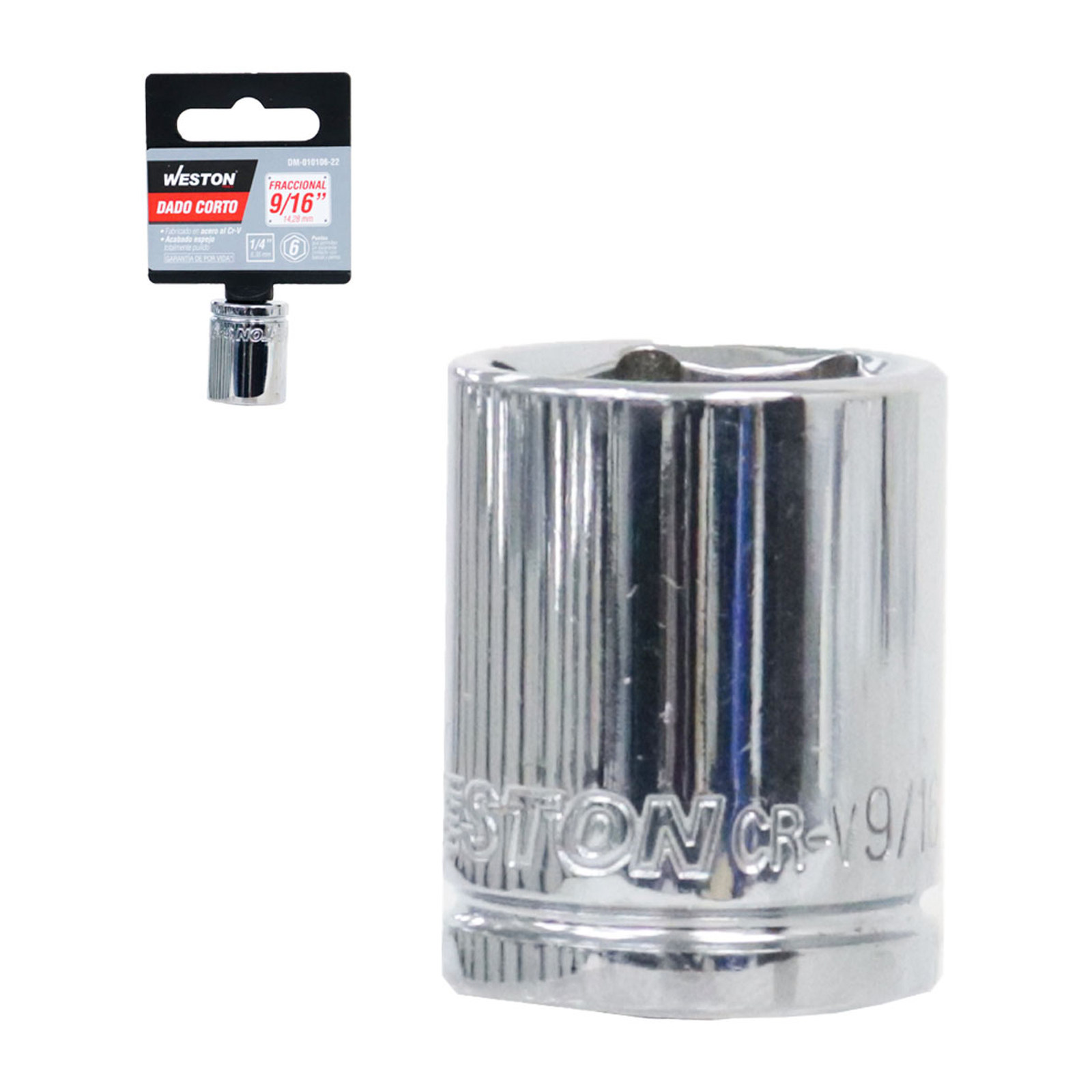 Dado Corto Cuadro 1/4" 6 Puntas 9/16" Weston