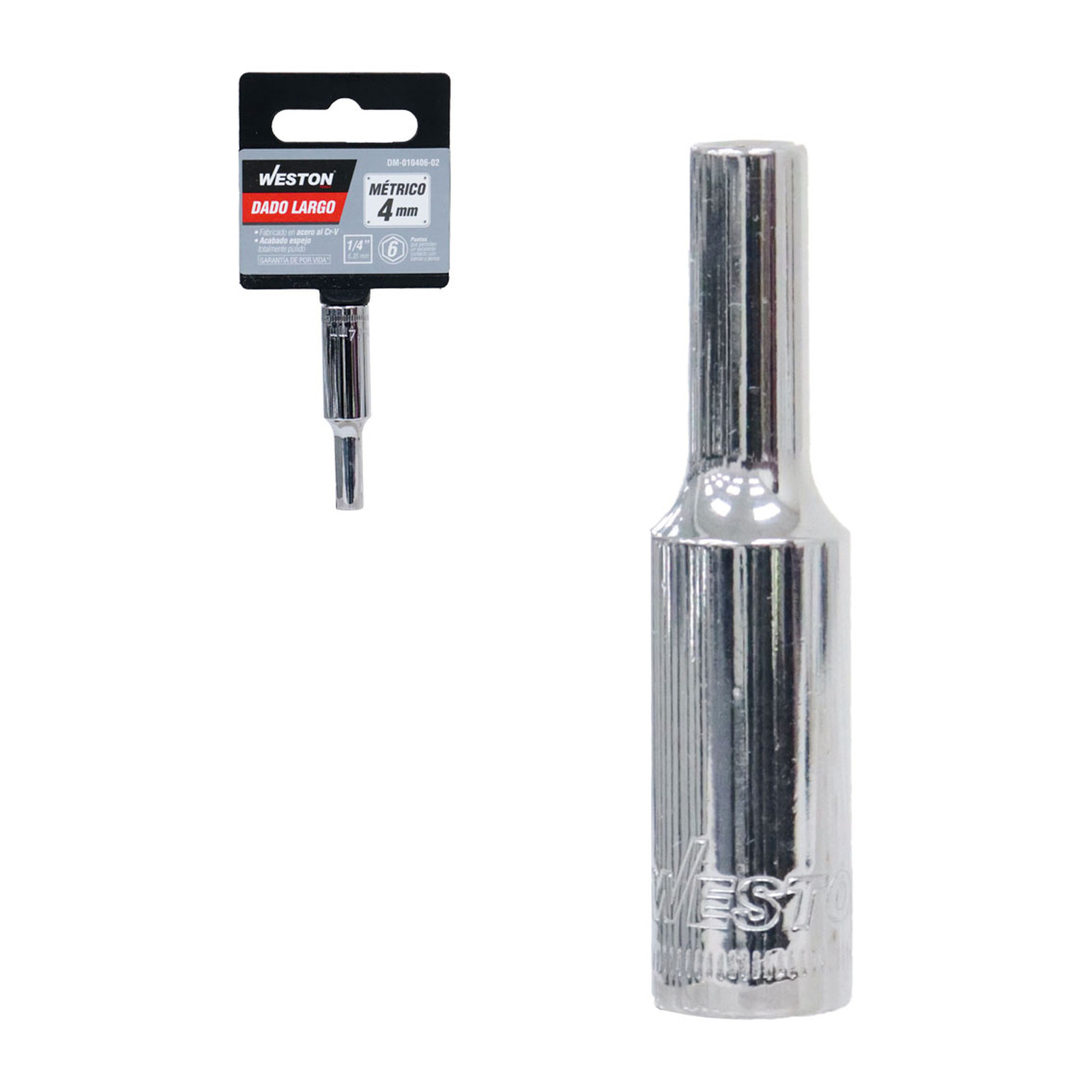 Dado Largo Cuadro 1/4" 6 Puntas 4 mm Weston
