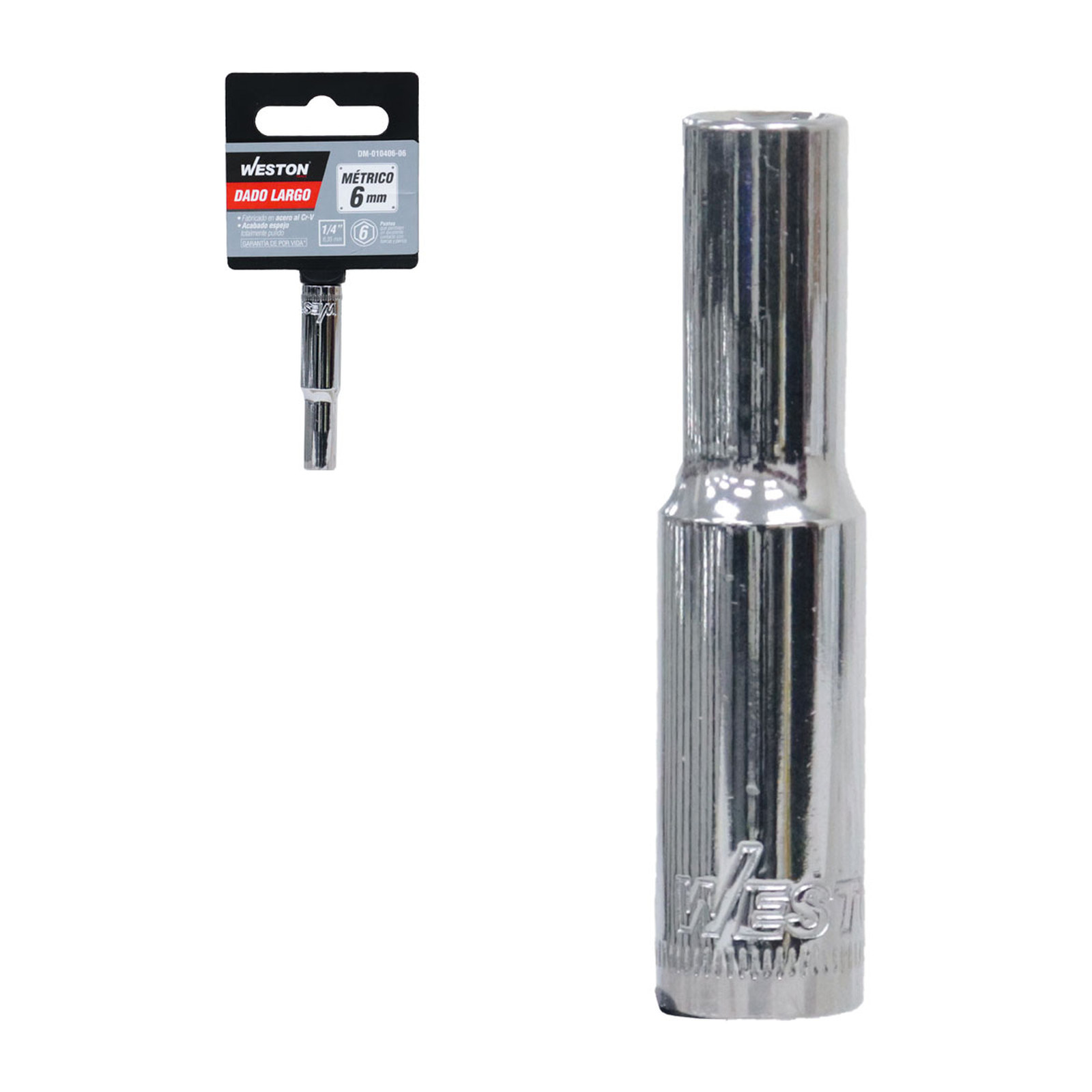 Dado Largo Cuadro 1/4" 6 Puntas 6 mm Weston