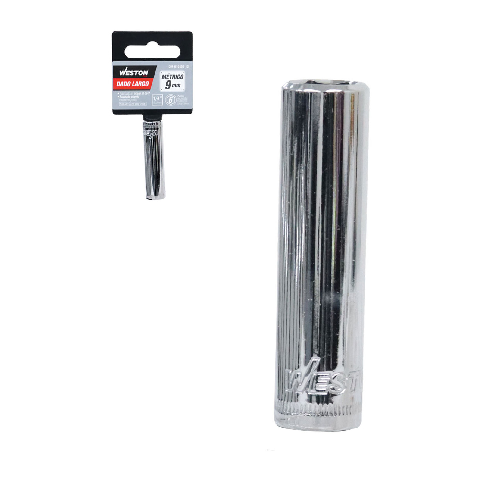 Dado Largo Cuadro 1/4" 6 Puntas 9 mm Weston