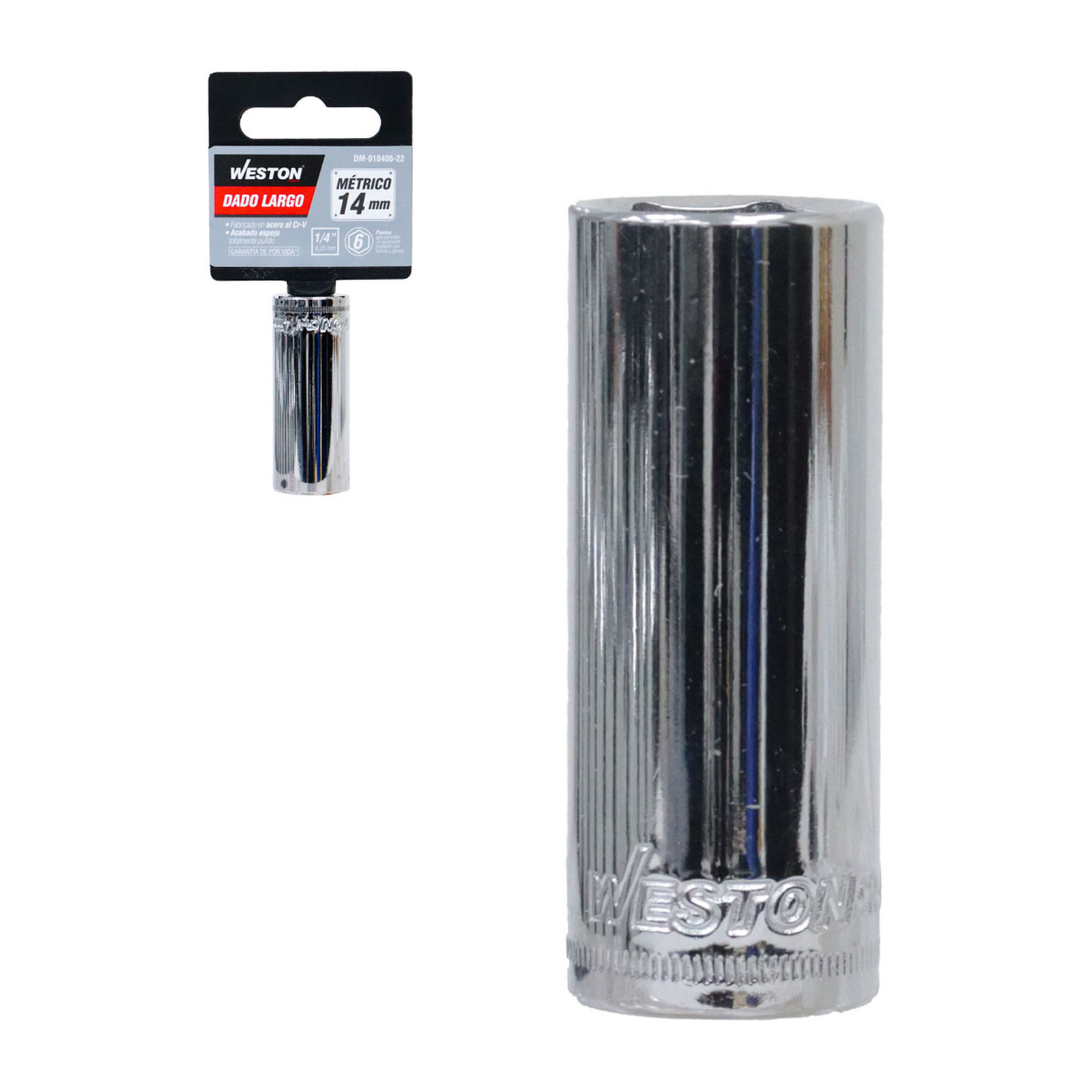 Dado Largo Cuadro 1/4" 6 Puntas 14 mm Weston