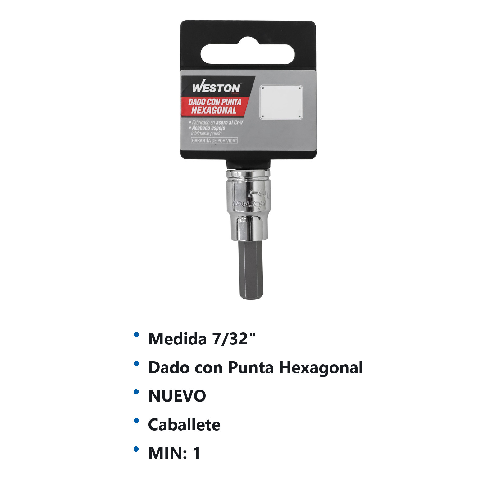 DADO CUADRO 1/4" CON PUNTA HEXAGONAL 7/32" - Imagen 2