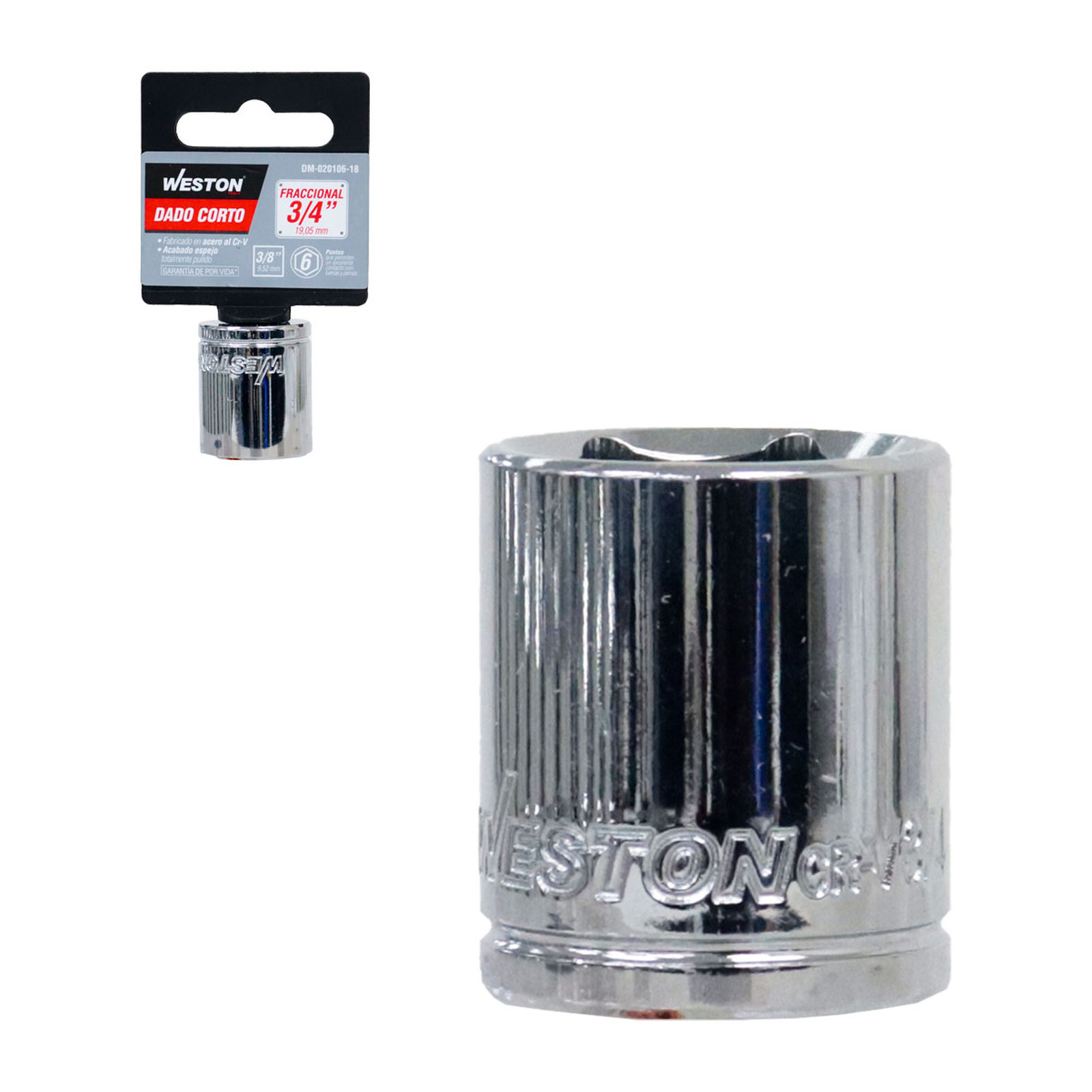 Dado Corto Weston Cuadro 3/8" 6 Puntas 3/4"