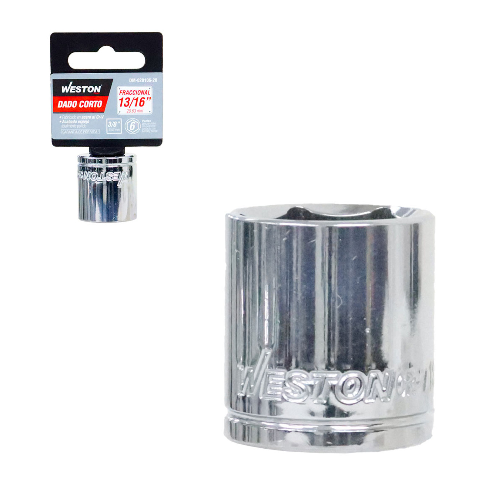 Dado Corto Cuadro 3/8" 6 Puntas 13/16" Weston