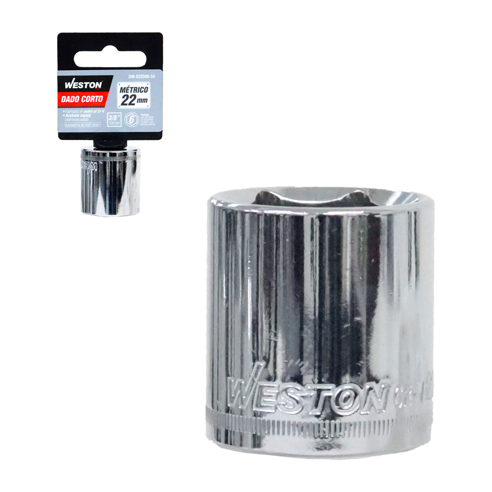 Dado Corto Cuadro 3/8" 6 Puntas 22 mm Weston
