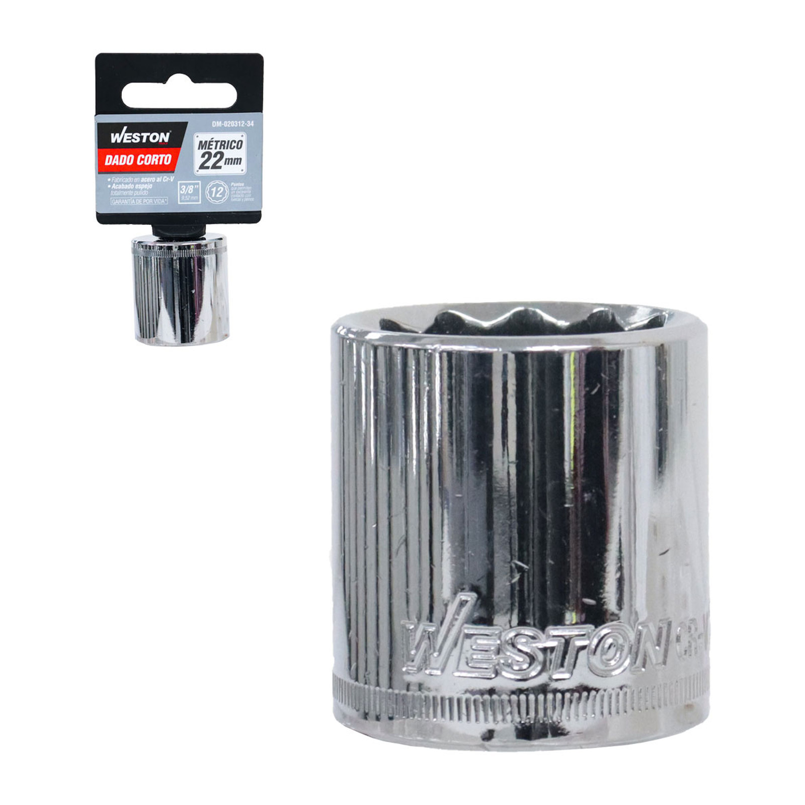 Dado Corto Cuadro 3/8" 12 Puntas 22 mm Weston