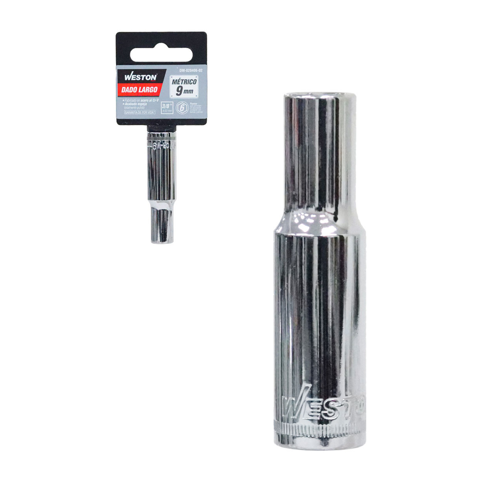 Dado Largo Cuadro 3/8" 6 Puntas 9 mm Weston