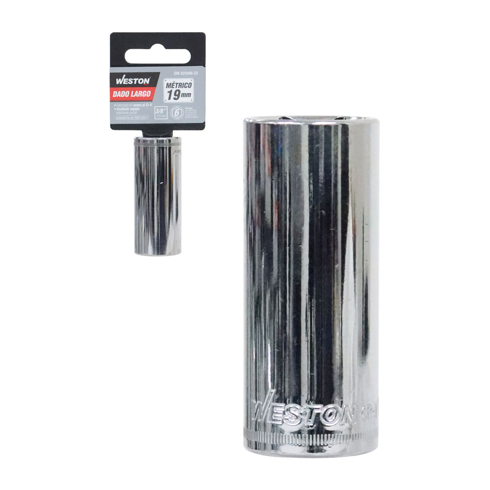 Dado Largo Cuadro 3/8" 6 Puntas 19 mm Weston