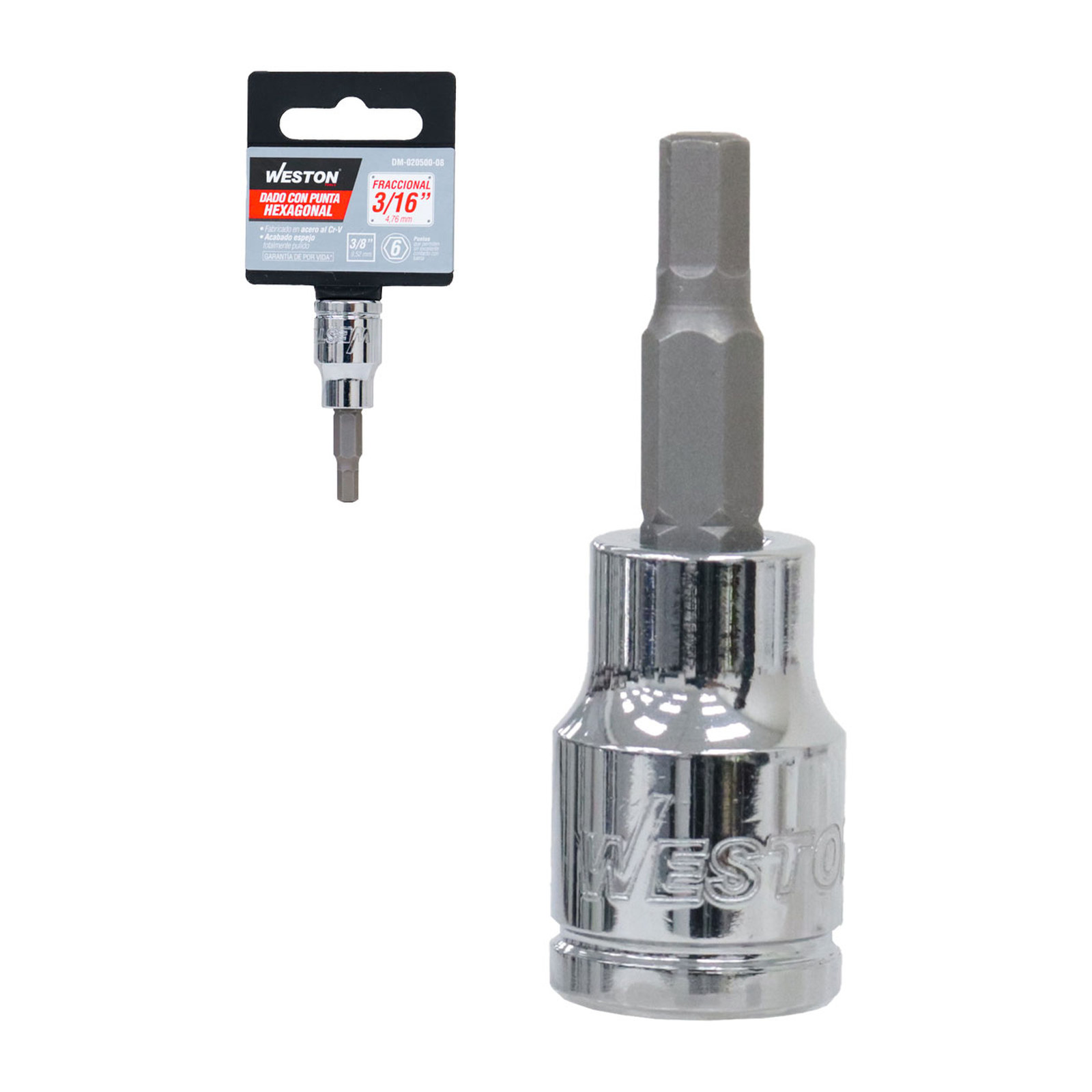 Dado Cuadro 3/8" con Punta Hexagonal 3/16" Weston