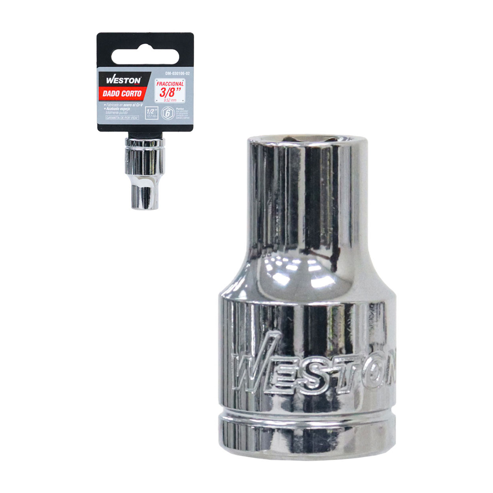 Dado Corto Cuadro 1/2" 6 Puntas Cuadro 3/8" Weston
