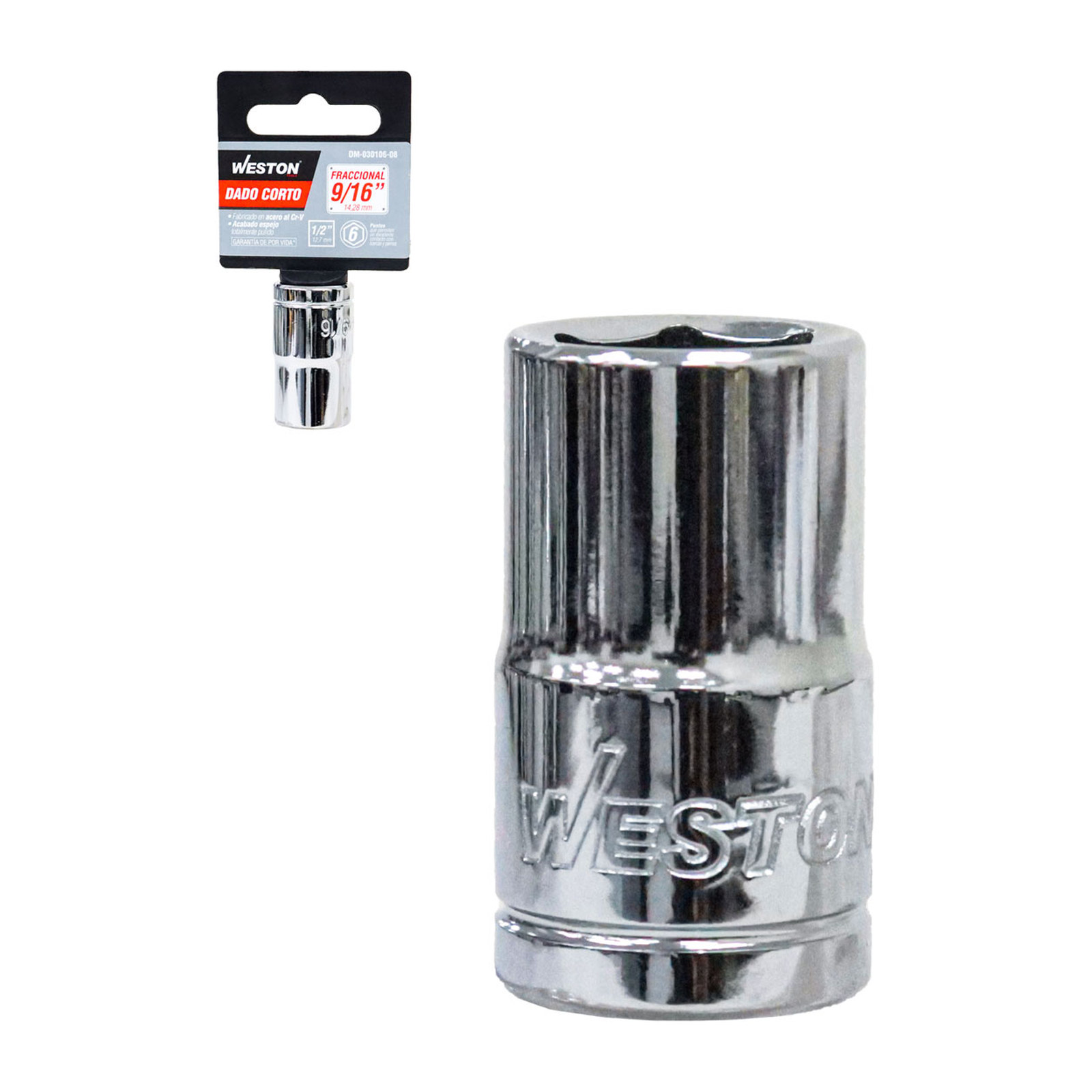 Dado Corto Cuadro 1/2" 6 Puntas 9/16" Weston