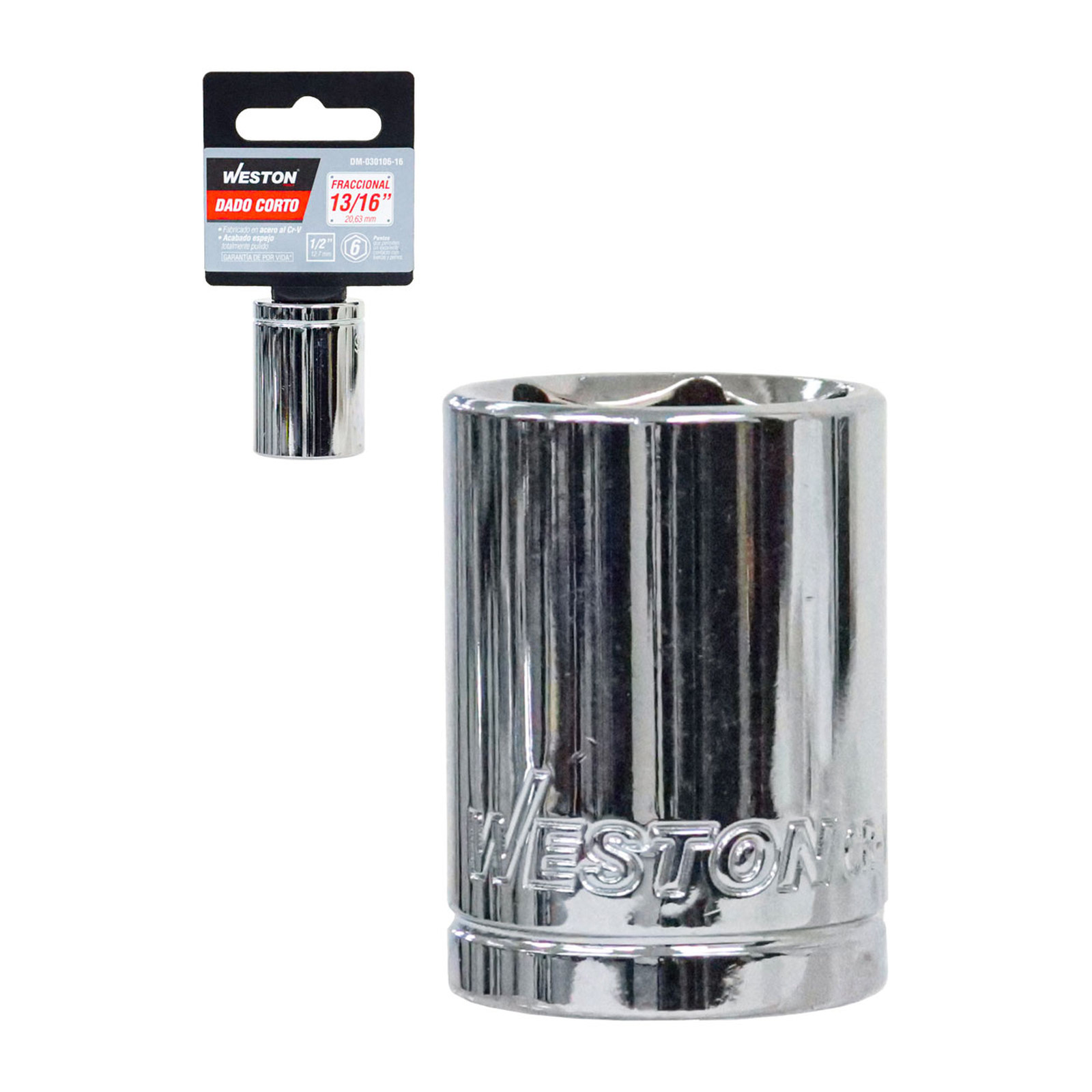 Dado Corto Cuadro 1/2" 6 Puntas 13/16" Weston