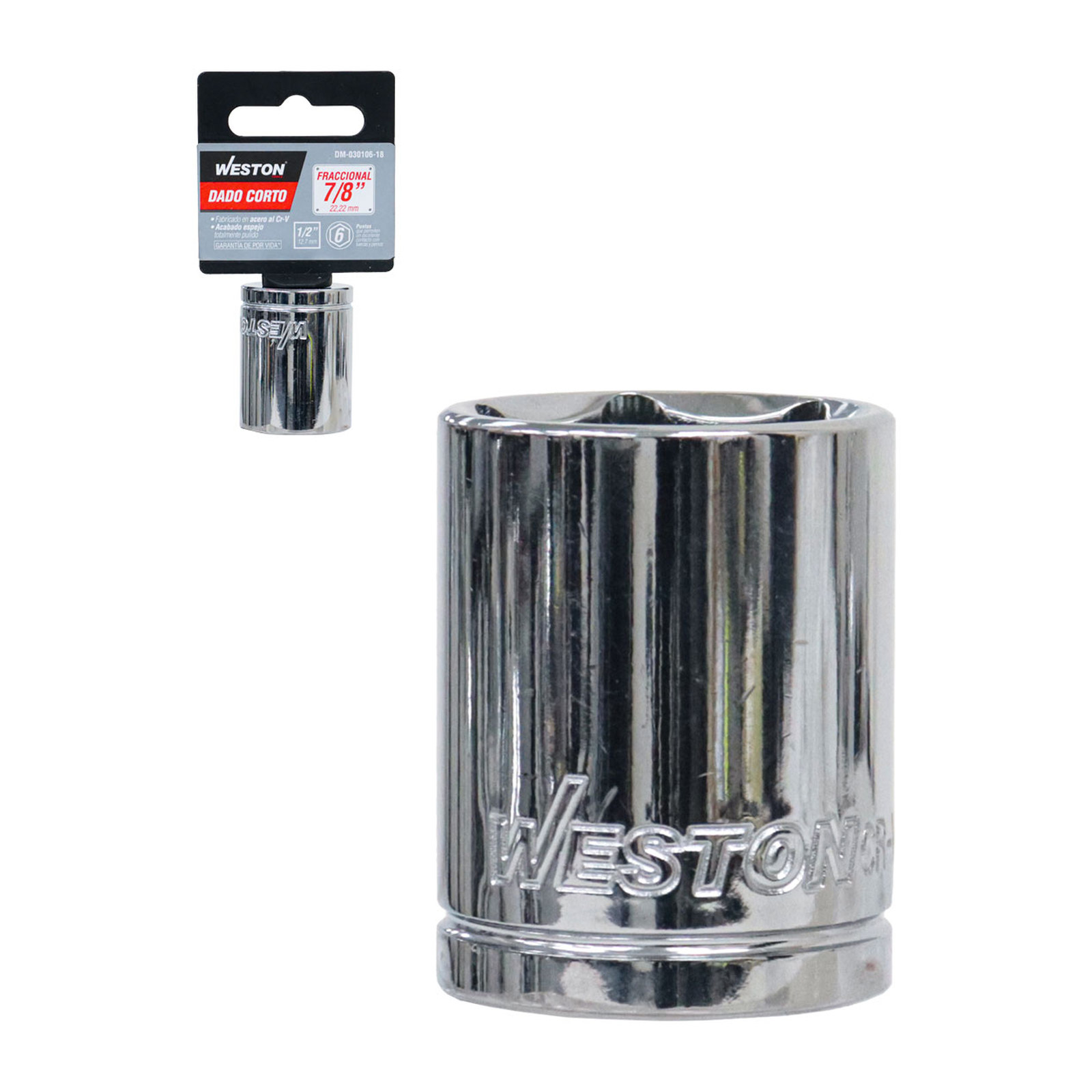 Dado Corto Cuadro 1/2" 6 Puntas 7/8" Weston