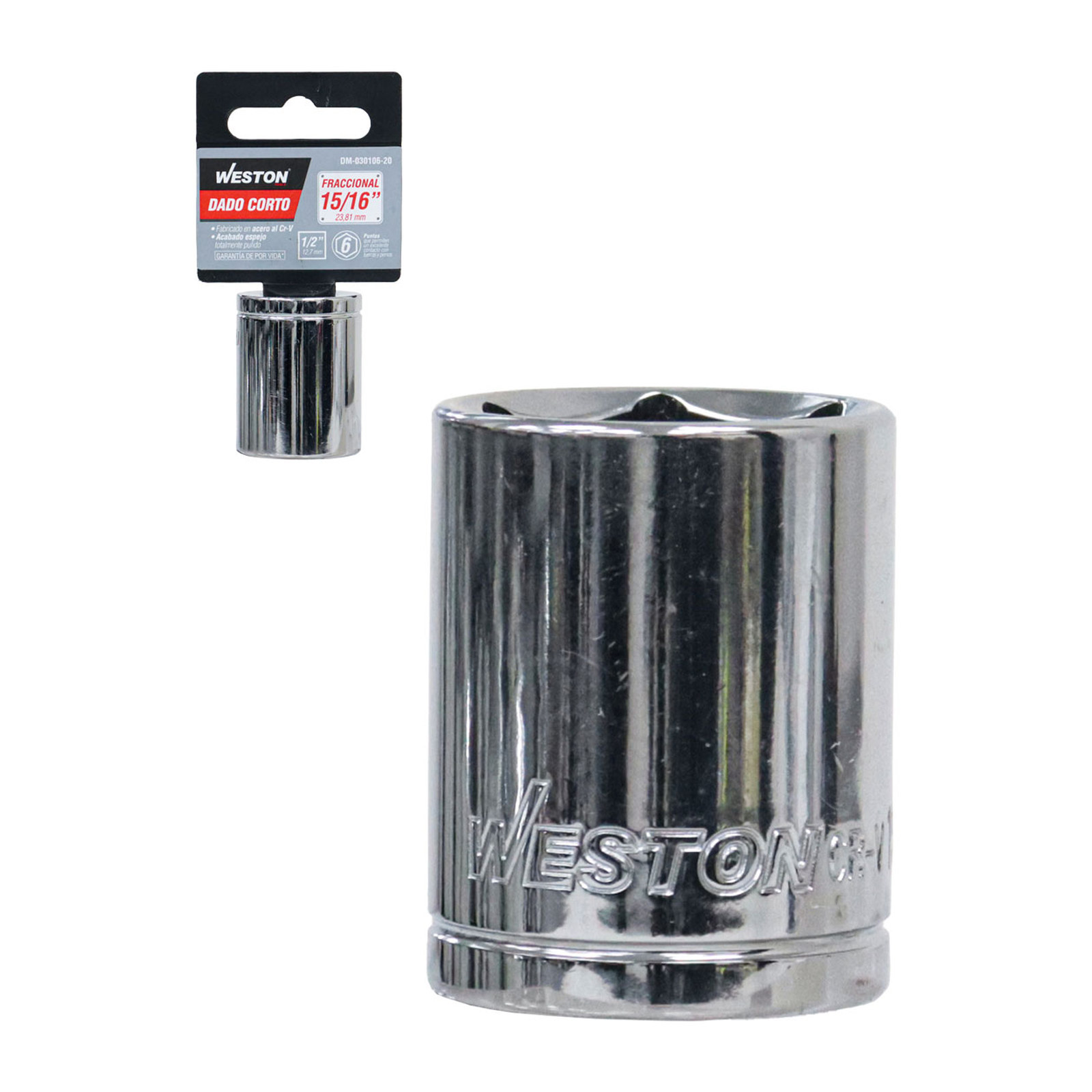 Dado Corto Cuadro 1/2" 6 Puntas 15/16" Weston