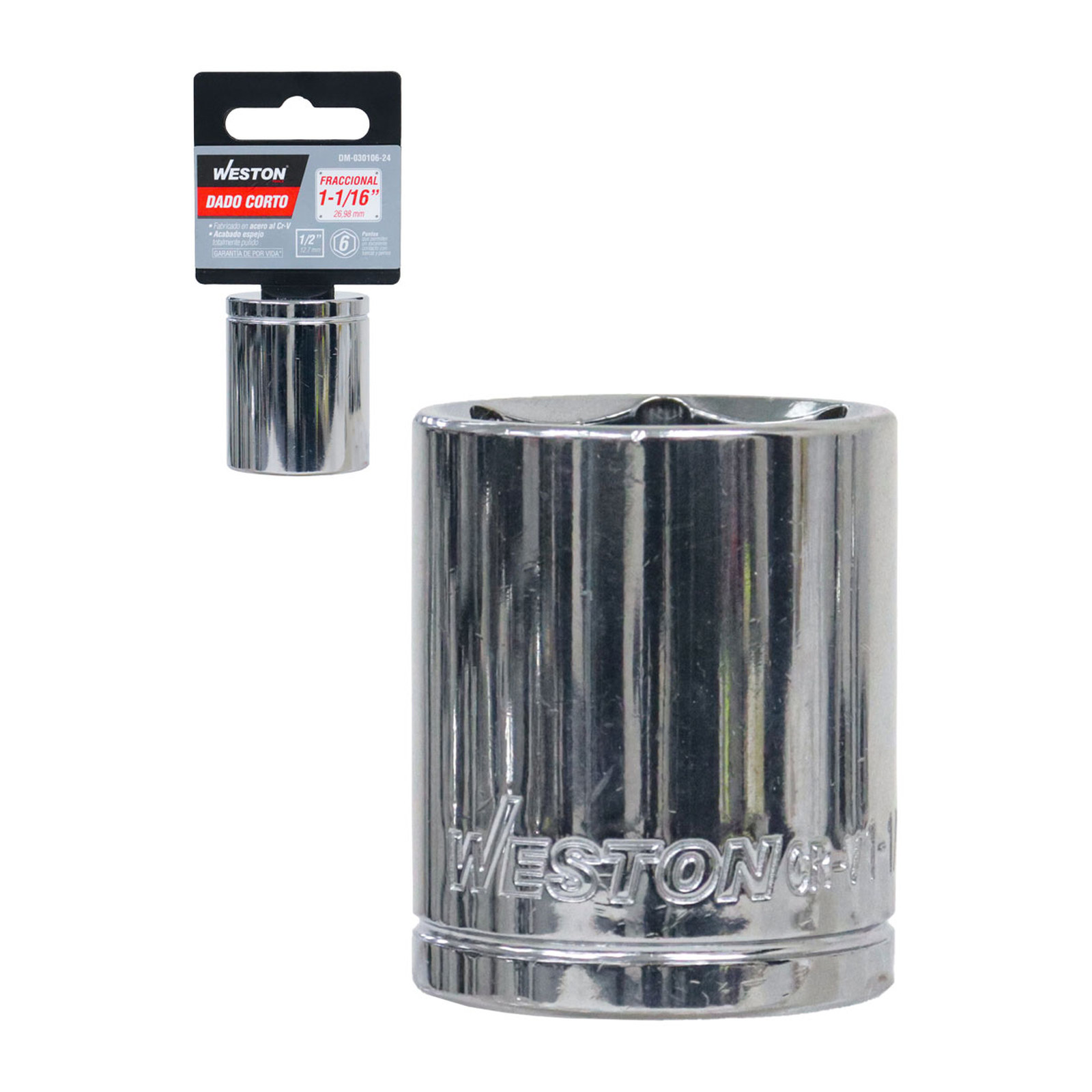 Dado Corto Cuadro 1/2" 6 Puntas 1-1/16" Weston