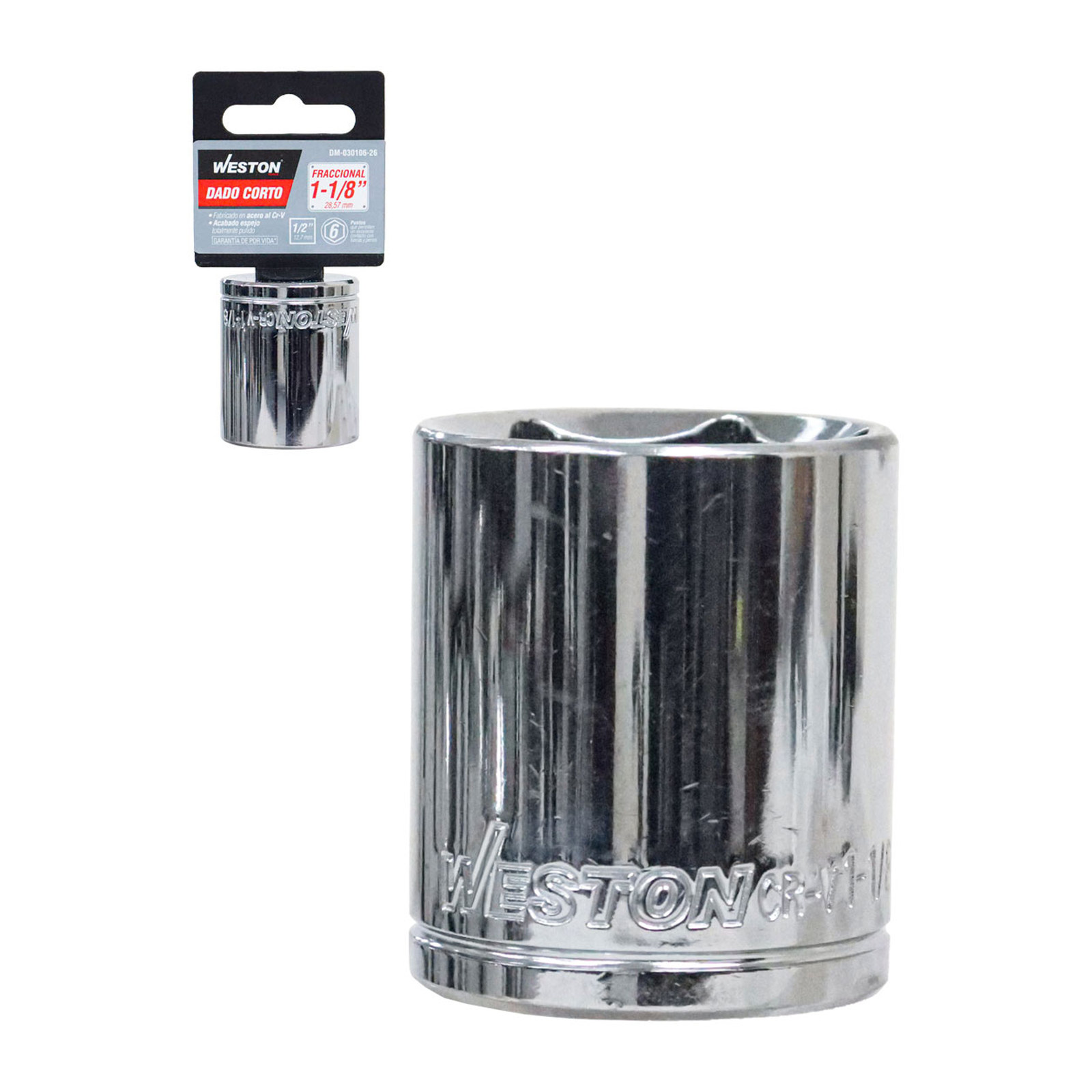 Dado Corto Cuadro 1/2" 6 Puntas 1-1/8" Weston