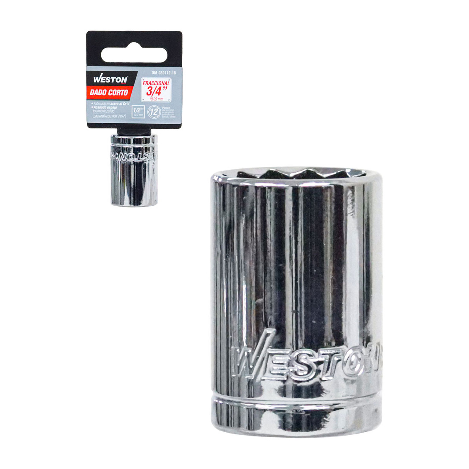 Dado Corto Cuadro 1/2" 12 Puntas 3/4" Weston