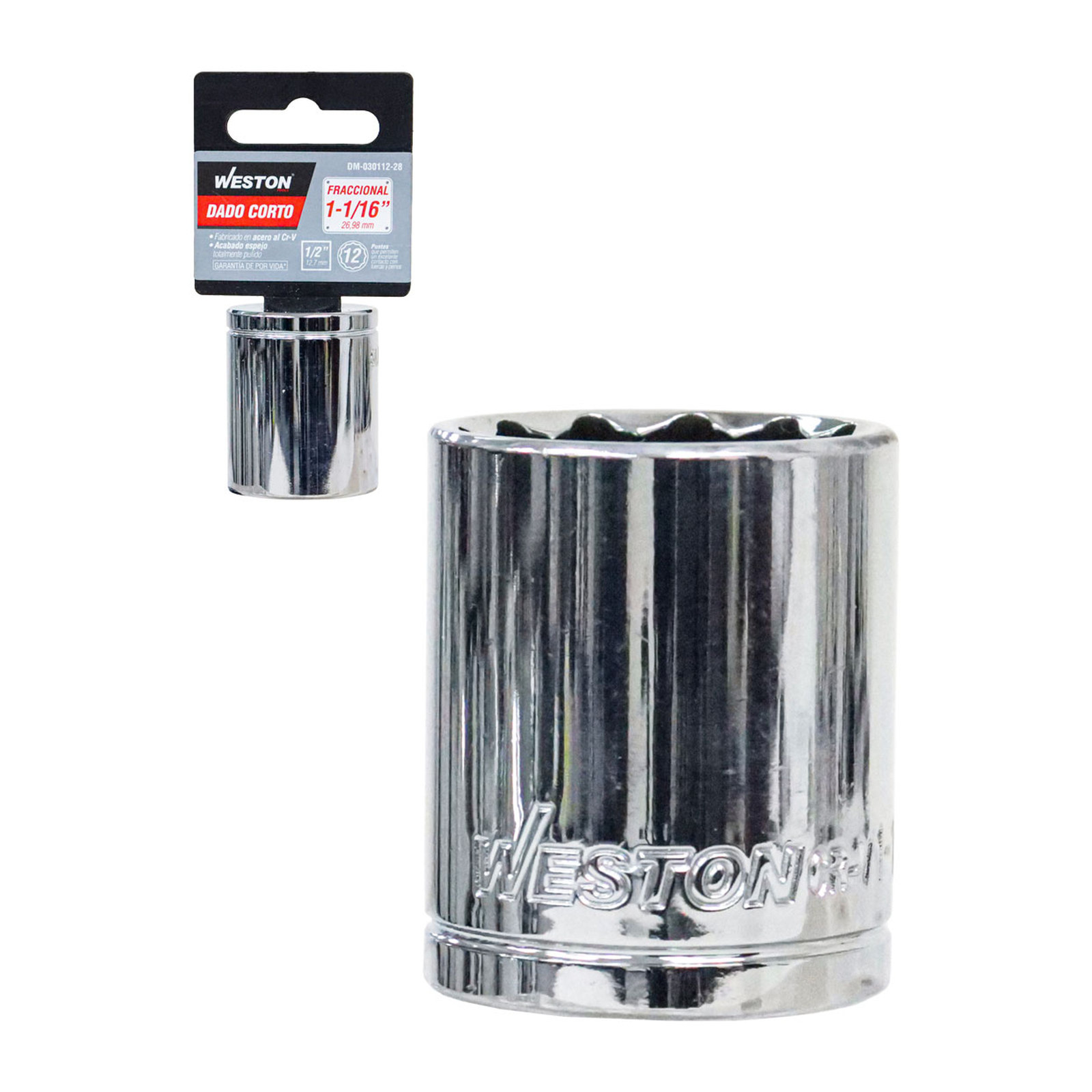 Dado Corto Cuadro 1/2" 12 Puntas 1-1/16" Weston