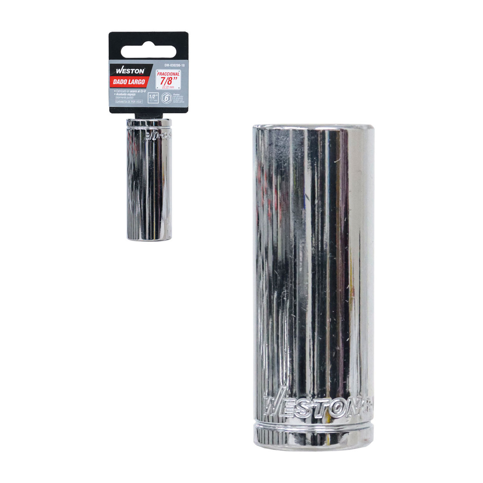 Dado Largo Cuadro 1/2" 6 Puntas 7/8" Weston