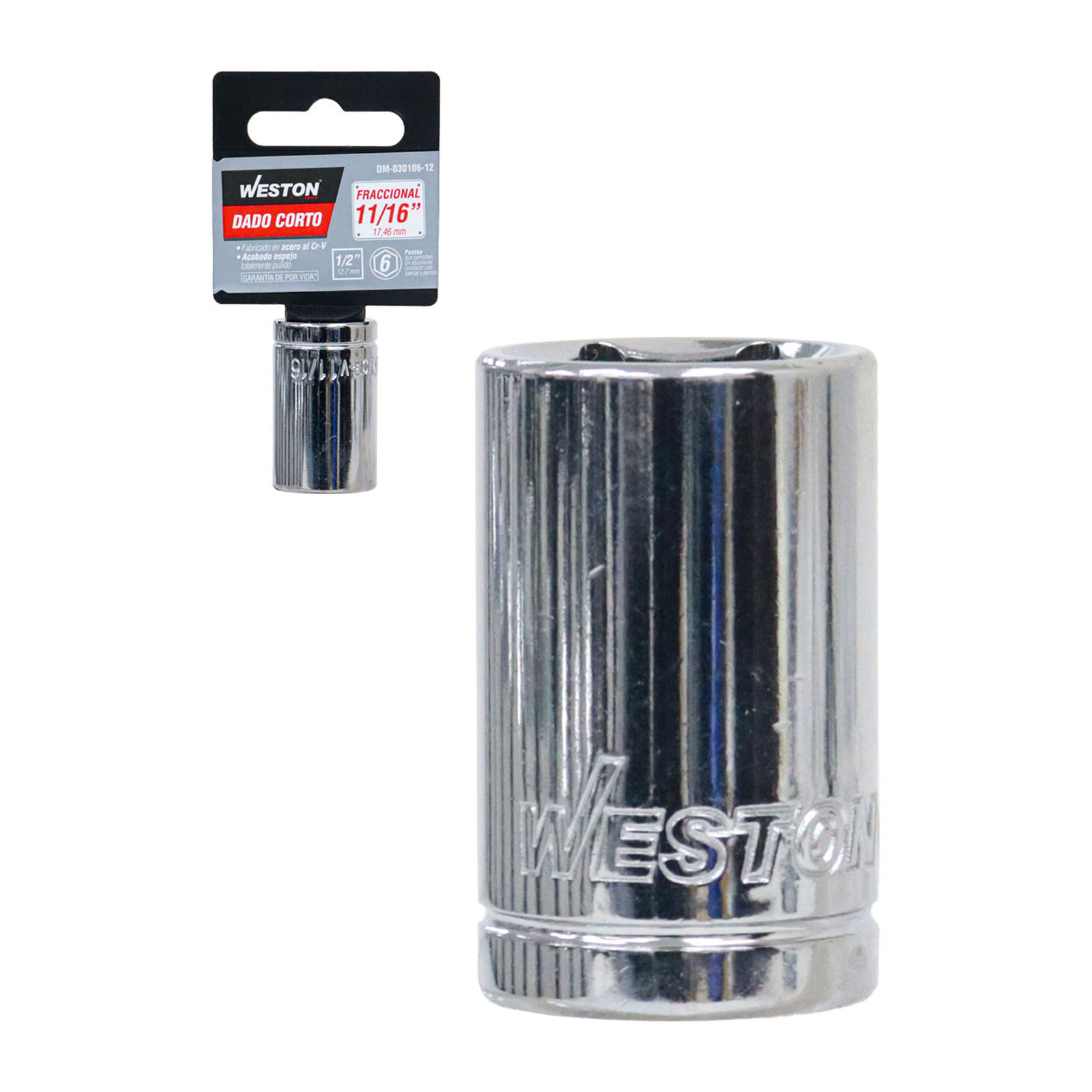 Dado Corto Cuadro 1/2" 6 Puntas 15 mm Weston