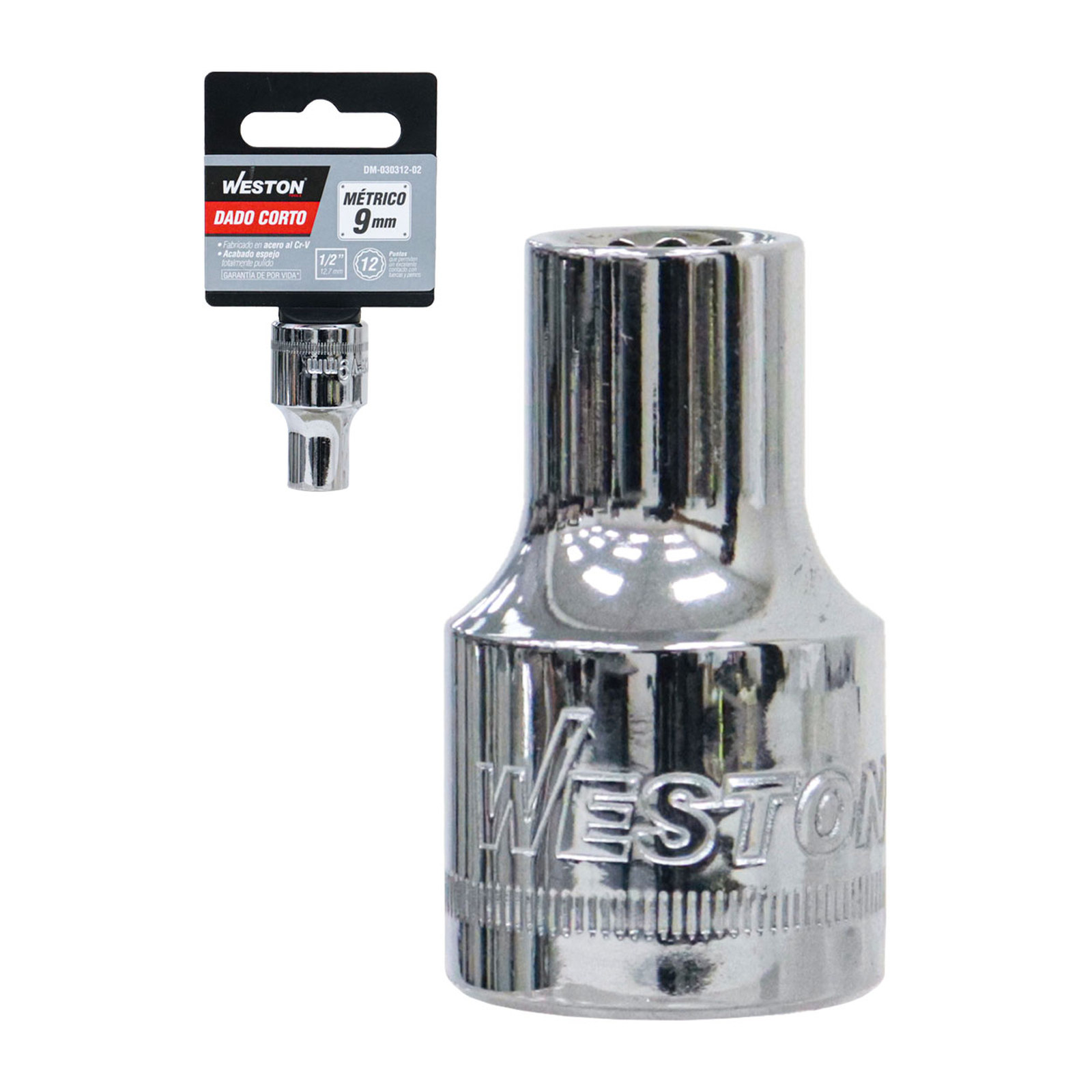 Dado Corto Cuadro 1/2" 12 Puntas 9 mm Weston