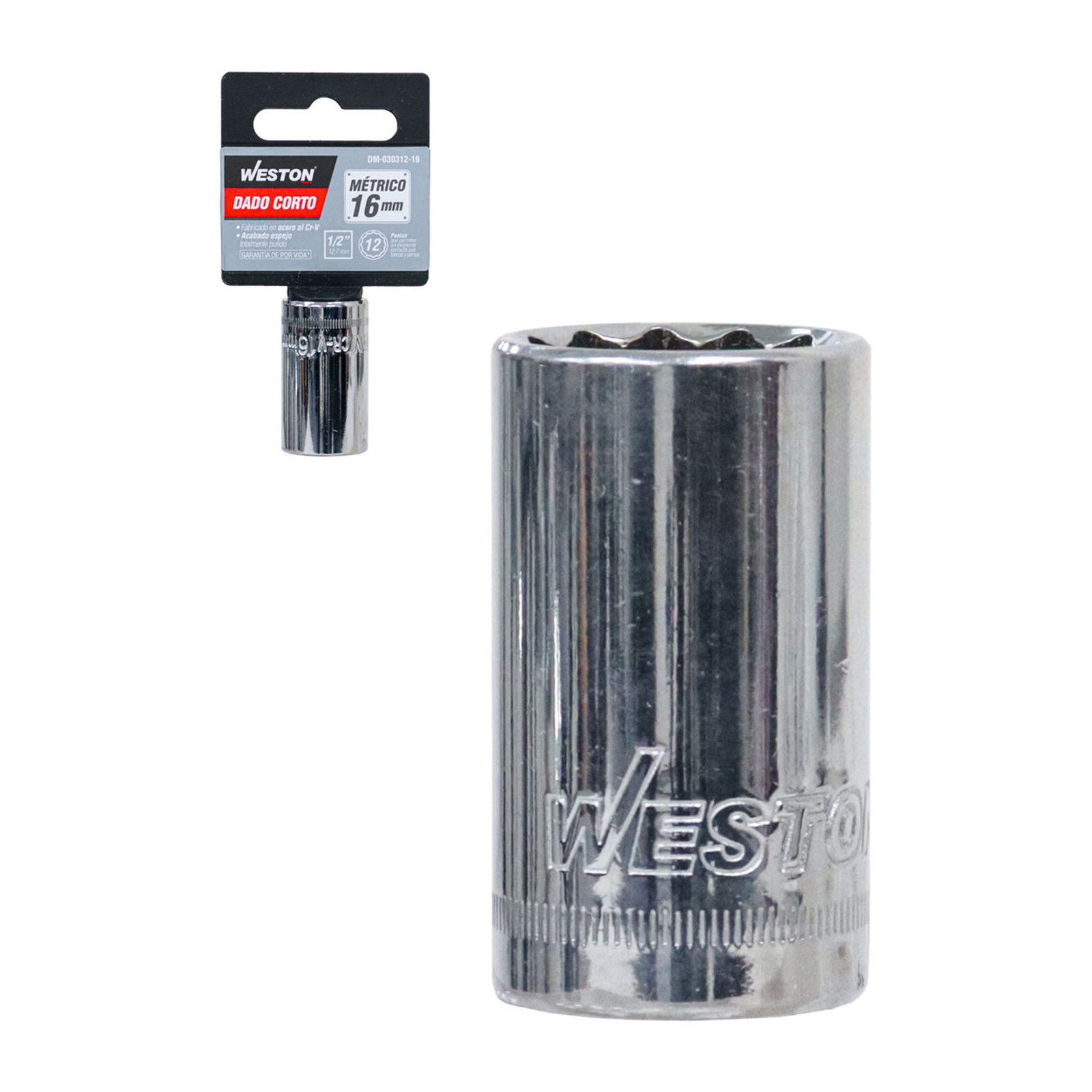 Dado Corto Cuadro 1/2" 12 Puntas 16 mm Weston